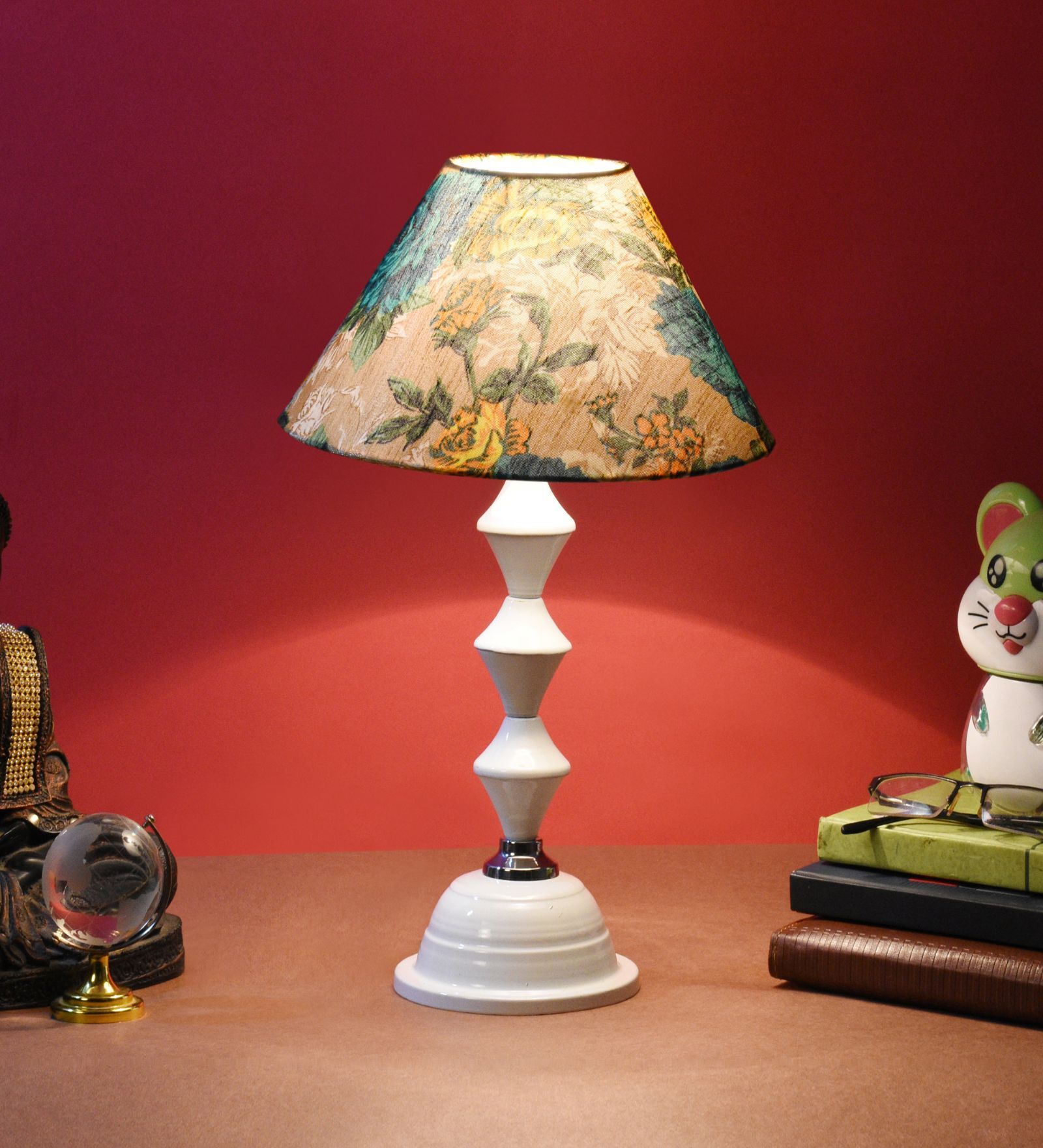 White Metal & Cotton Green & Yellow Colour Table Lamp White Metal & Cotton Green & Yellow Colour Table Lamp