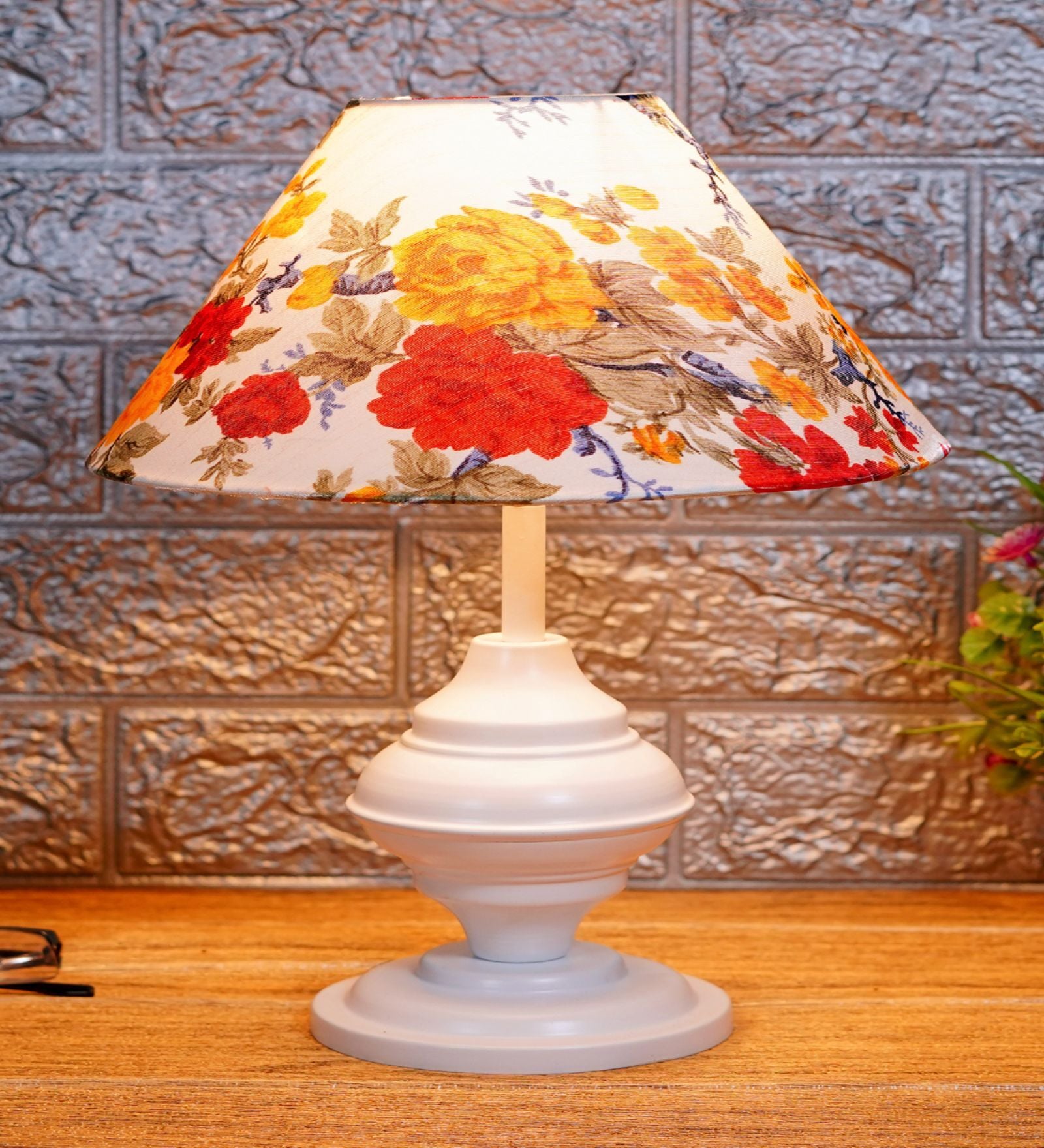 White Metal & Cotton Multicolour Colour Table Lamp