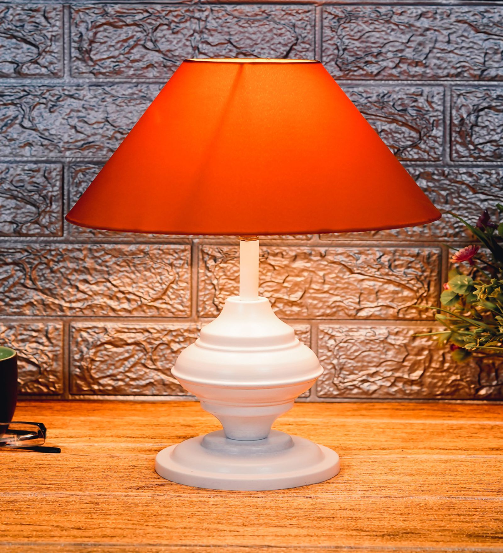 White Metal & Cotton Orange Colour Table Lamp White Metal & Cotton Orange Colour Table Lamp