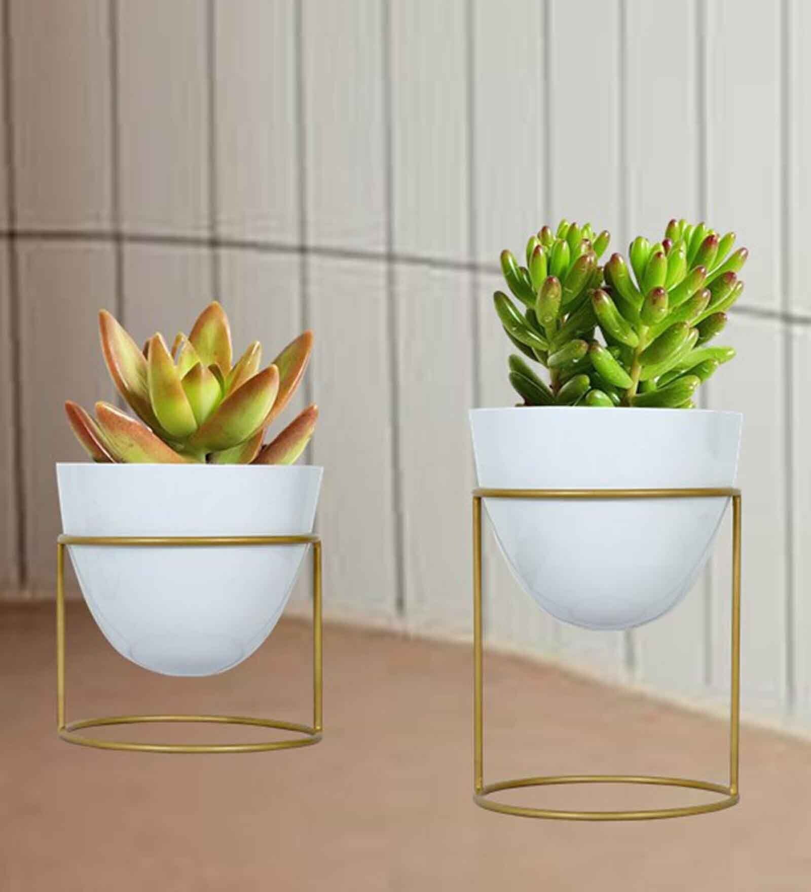 White Metal Alle Desk Pot (Set Of 2)