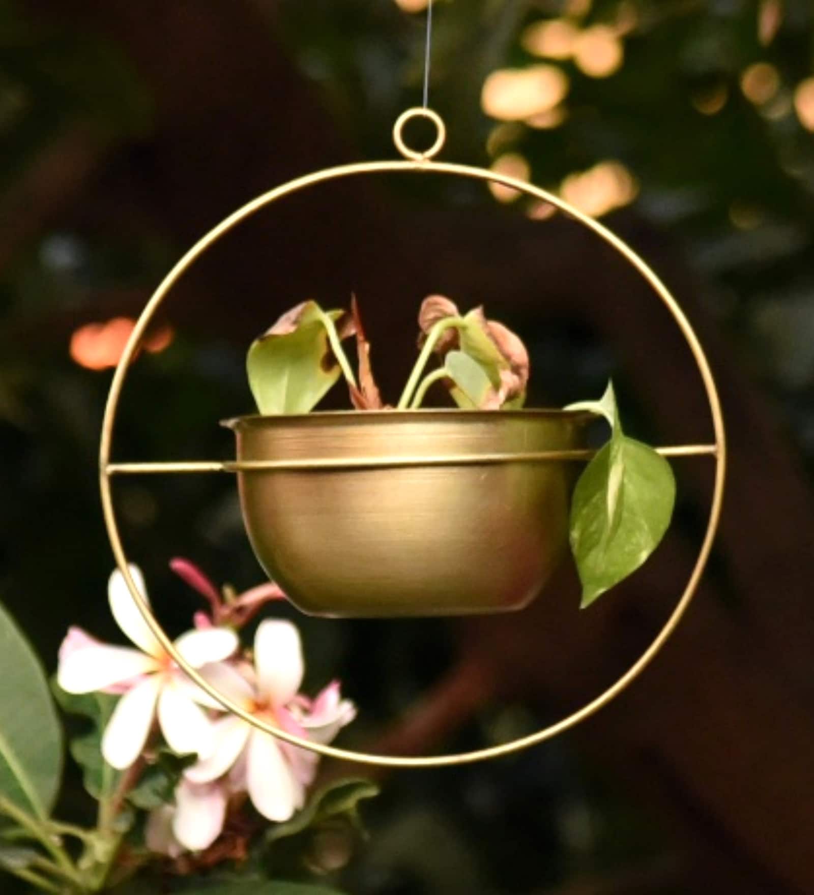 Gold Metal Half Round Hanging Planter