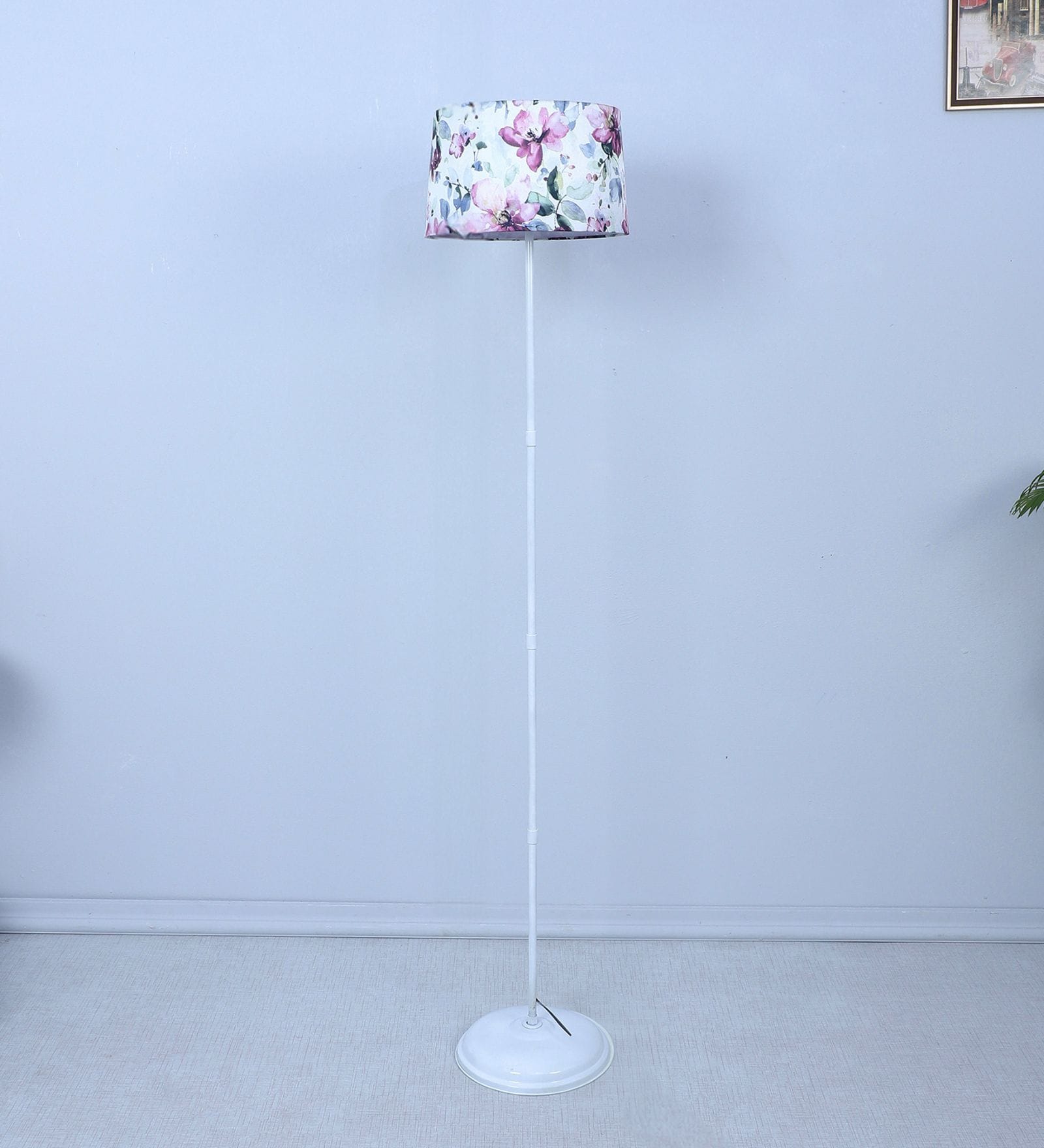 White Metal-Iron Base Foldable Floor Lamps Cobra Saffron Print Satin Shade