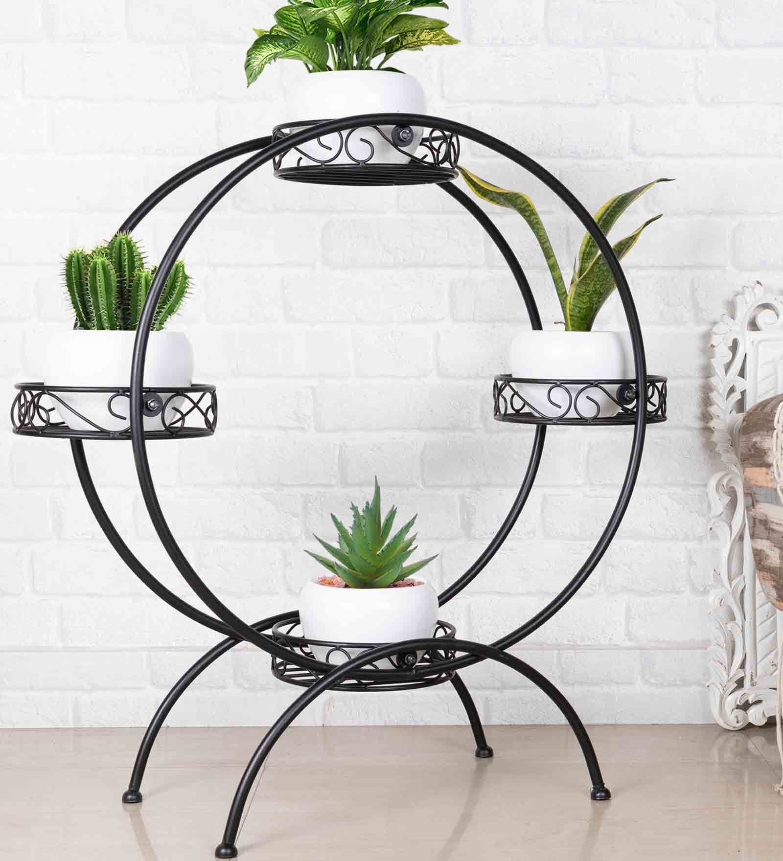 Buy Round 4 Tier White Metal Planter stand-with 4 Racks & Pots at 67% ...