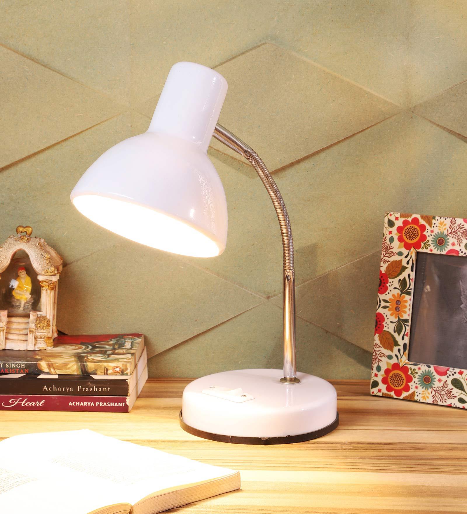 Gabrielle White Study Lamp With Metal Base