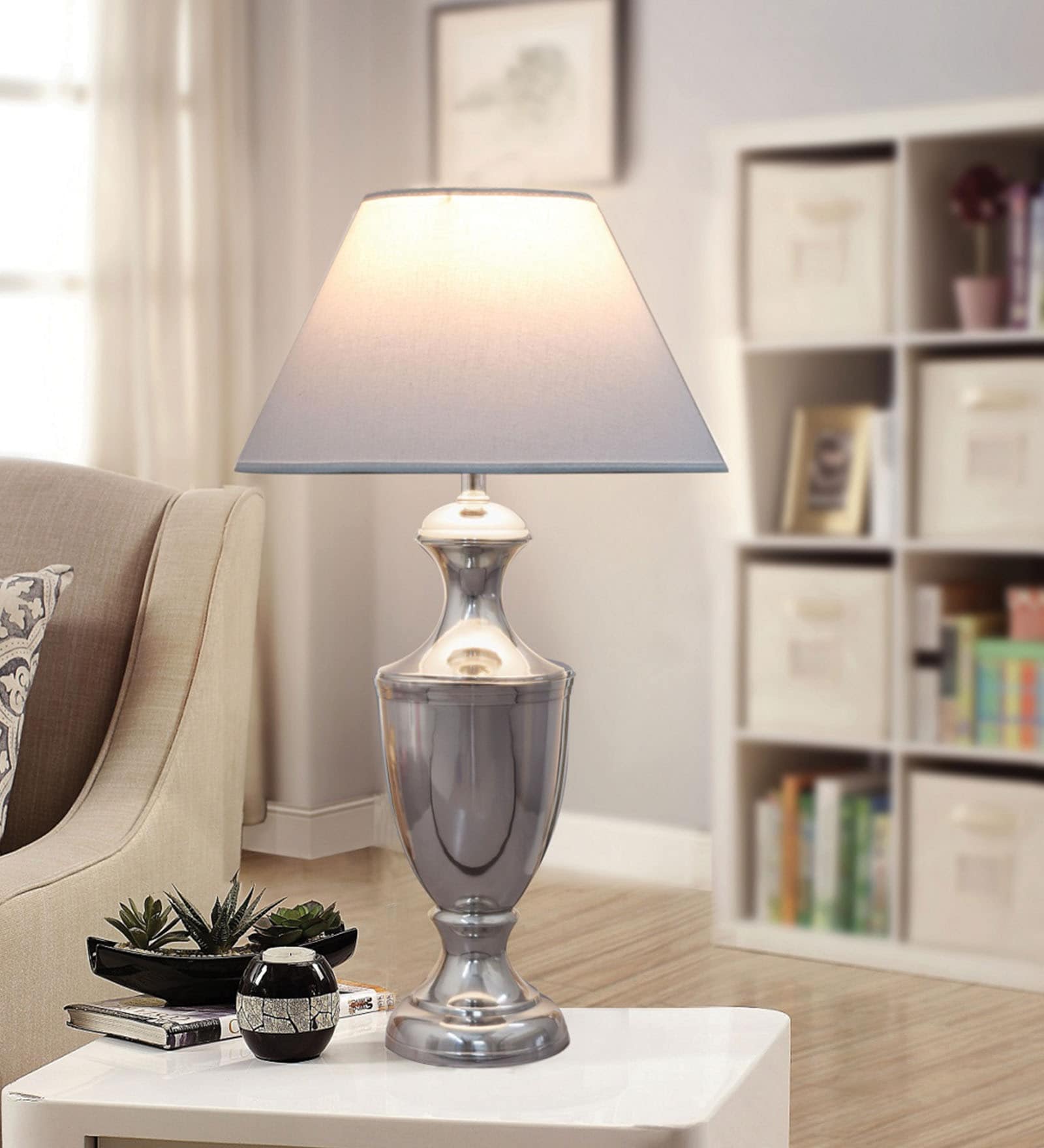 Noel White Metal Shade Night Lamp With Metal Base