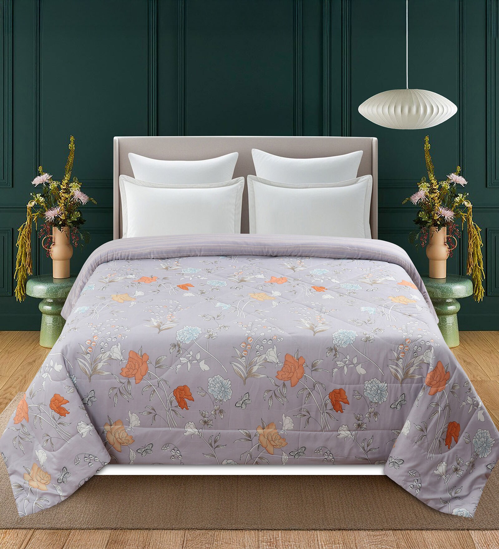 Lavender & Orange Floral Reversible 180 GSM Double Bed AC All Season Comforter