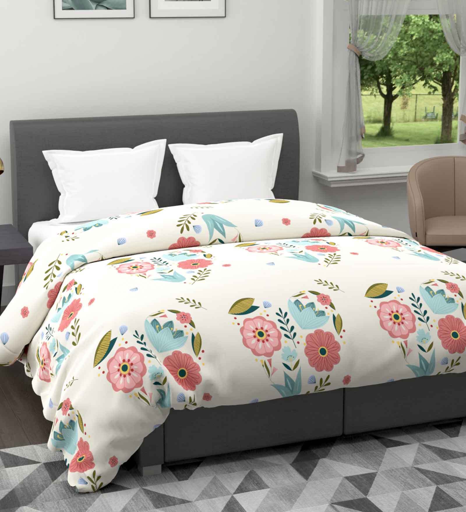 White Microfiber Floral 120 GSM Double Comforter Rumba Collection