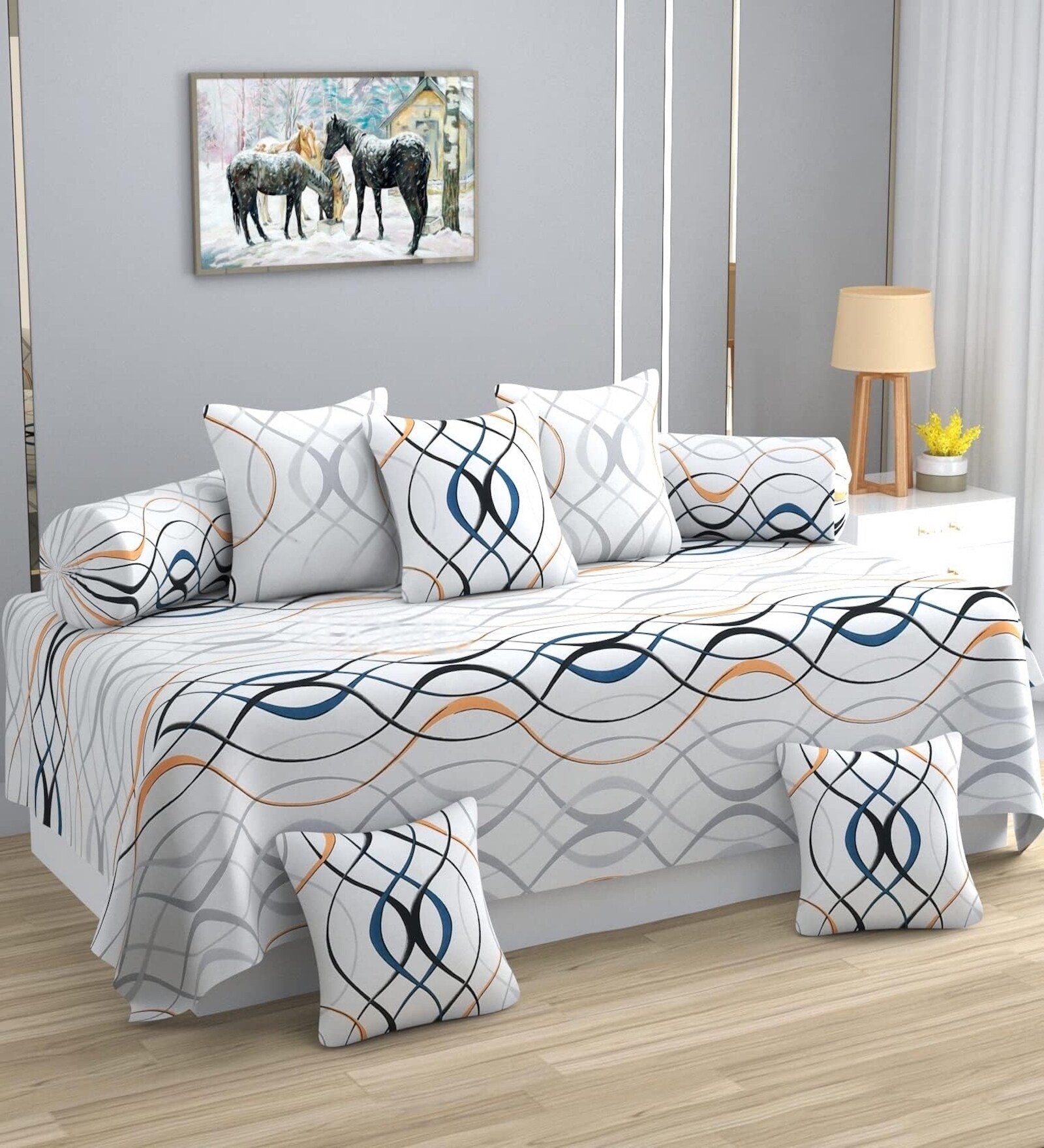 White Microfibre 220 TC 8 Pcs Diwan Set