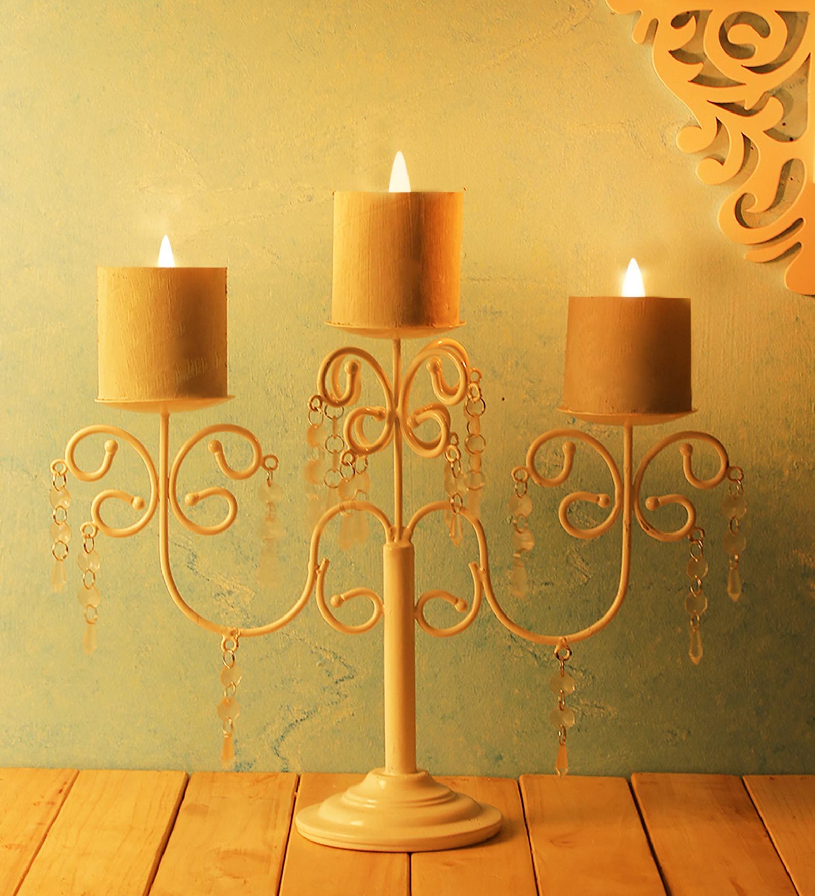 Buy White Steel Table Candle Holder by Home Sparkle at 64 OFF by Home