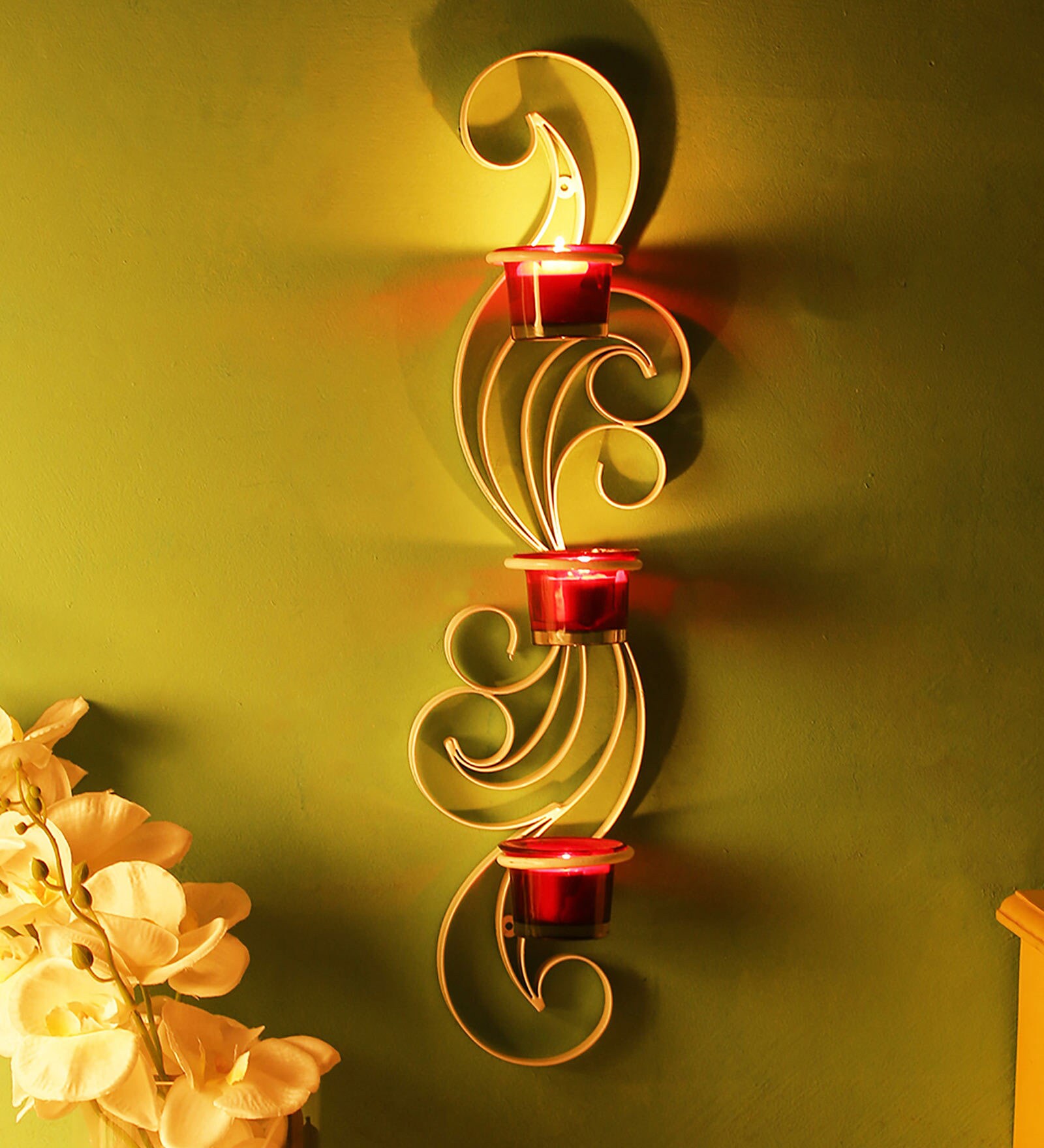 White Steel Wall Tea Light Holder