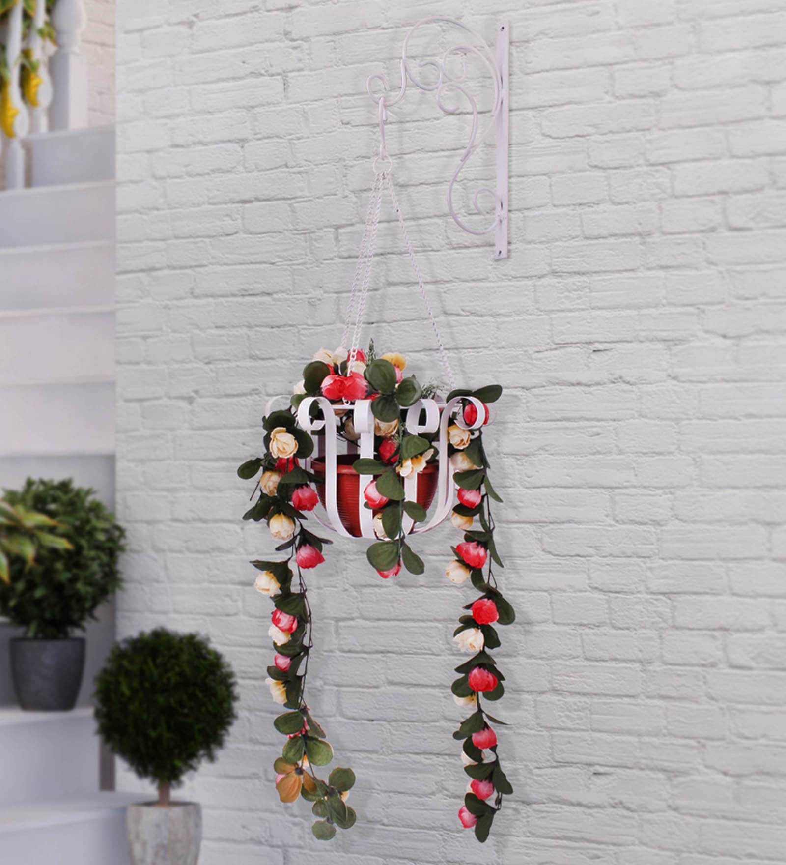Buy White Mild Steel Wall Hanging Flower Holder By Home Sparkle at 53