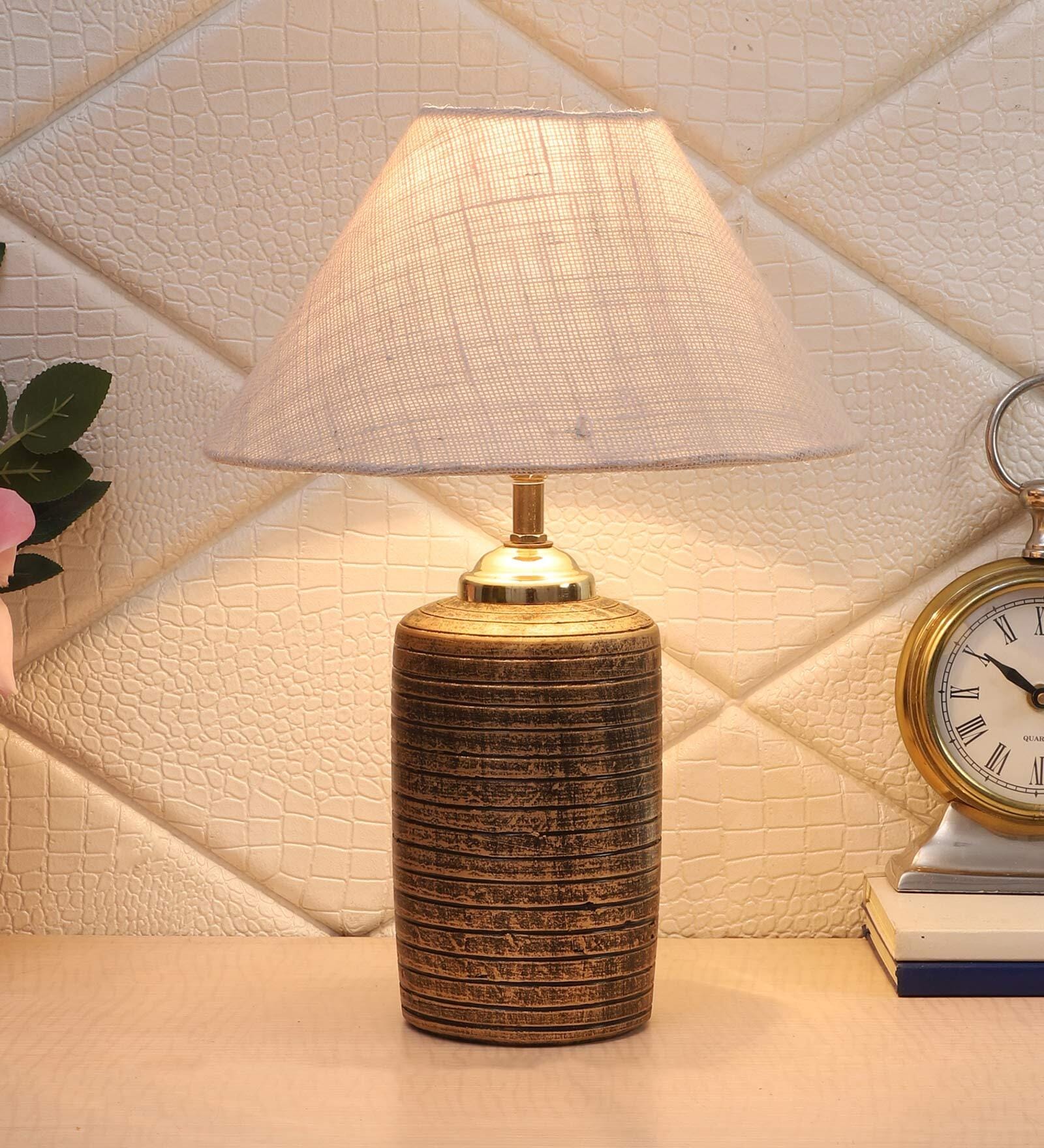 Victoria White Natural Fiber Shade Night Lamp With Teracotta Base