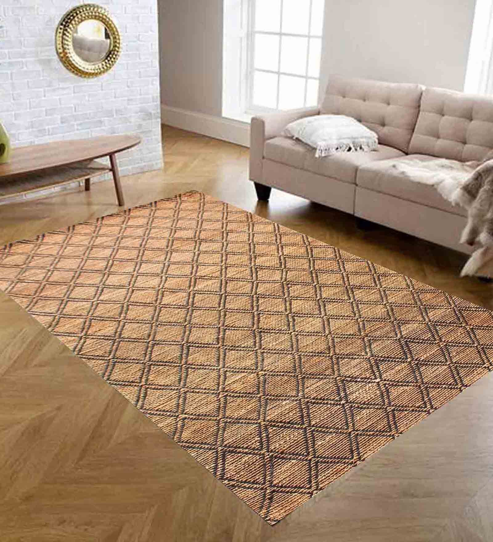 White Ozersk Geometric Jute 5ft x 8ft Hand Woven Carpet