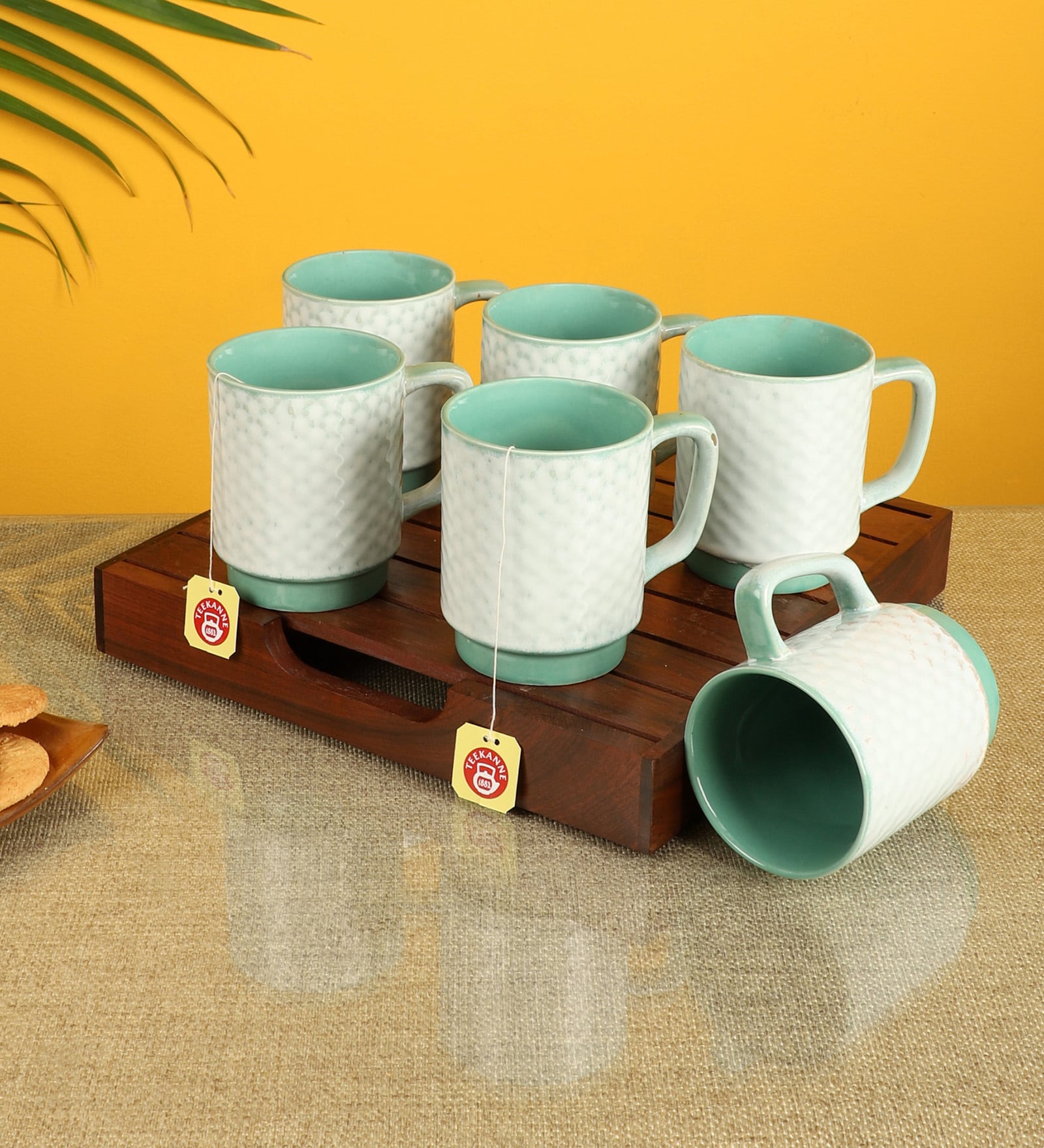 White Pearl  Green  Ceramic (Set of 6) Tea Cups
