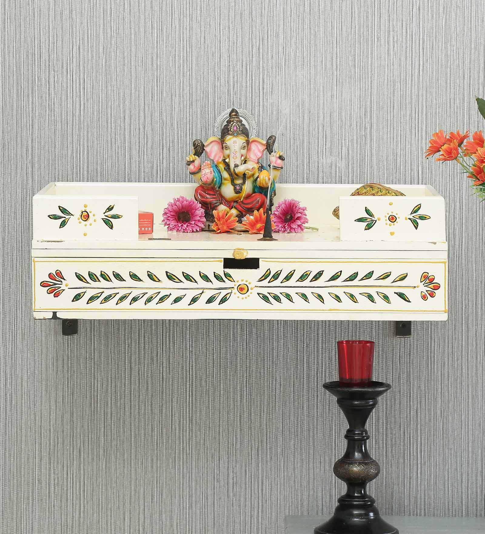 White Pine Wood Pooja Mandir Without Door