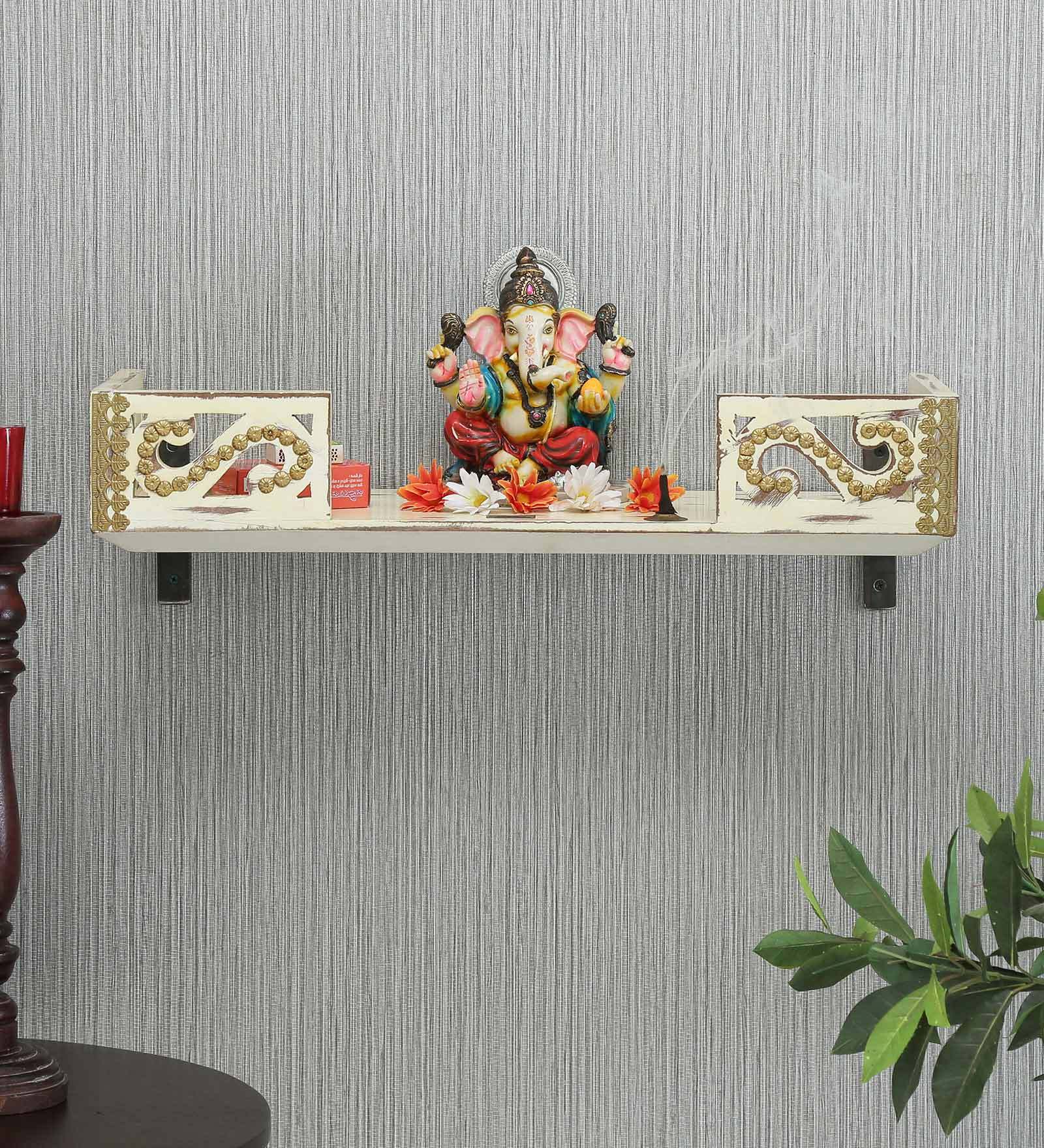 White Pine Wood Pooja Mandir Without Door