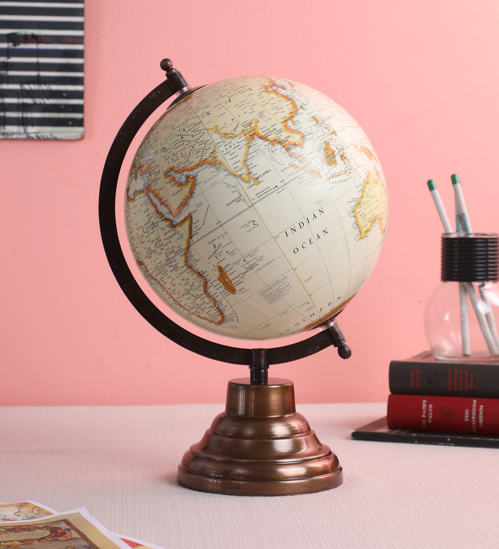 White Plastic Geographical Map Table Globe