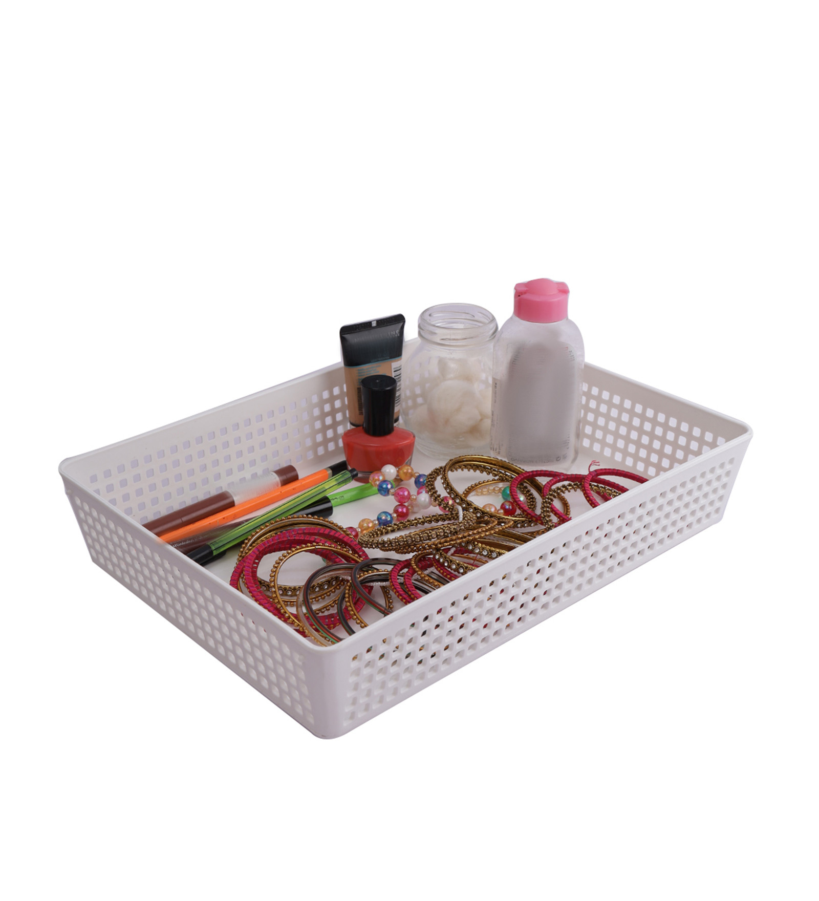 White Plastic Large Basket Make Up Organisers