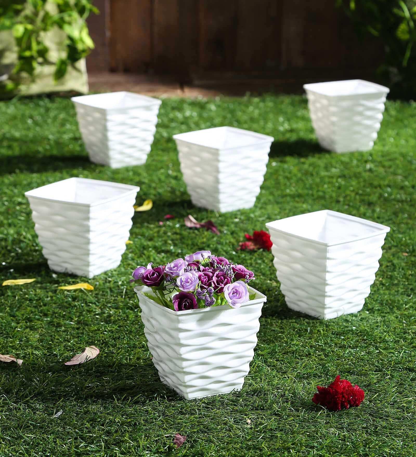 Buy White Plastic Planter Set Of 6 By Meded Online Desk Pots Pots & Planters Home Decor
