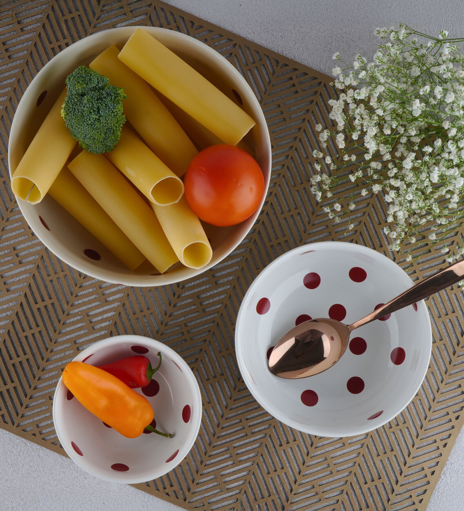 (Set Of 2) Polka Dot Porcelain Snack Bowl (White & Red)