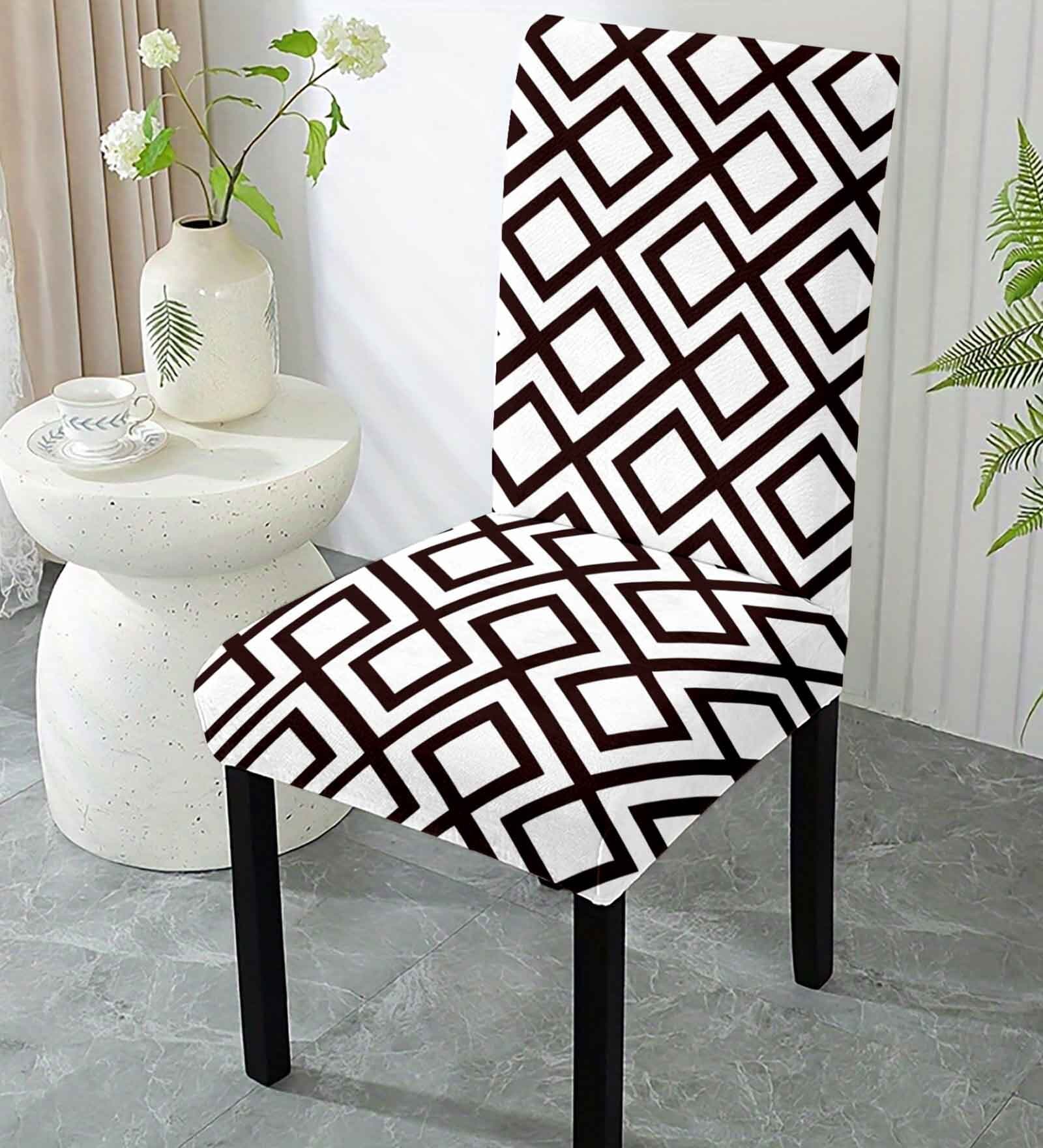 White Polycotton Geometric 14x18 Inches Chair Covers  (1 piece)