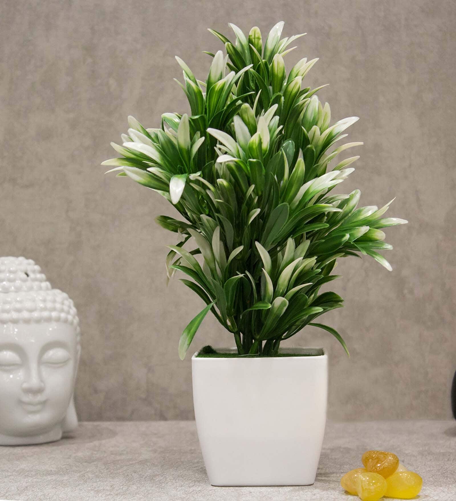 Polyester Ams White Bonsai Flower With Pot Artificial Plant