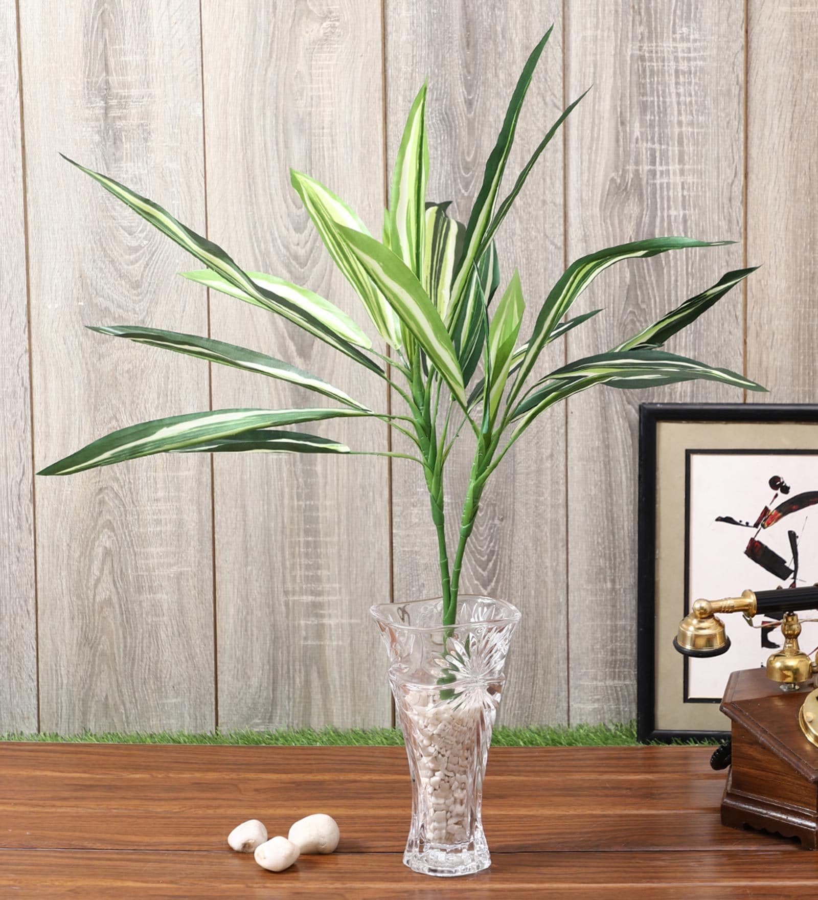 White Polyester Artificial Draceana Plant Without Pot
