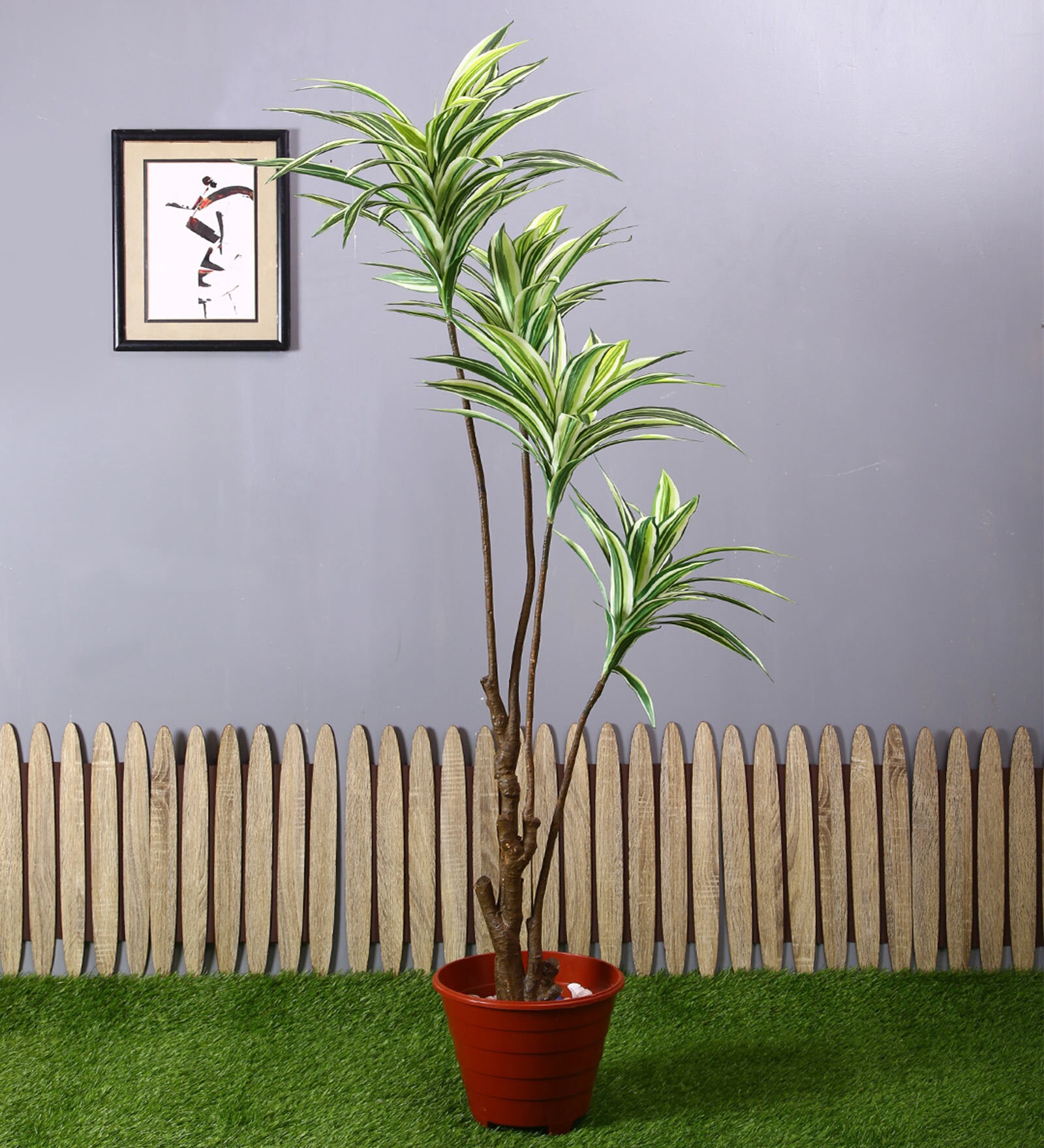 White Polyester Artificial Draceana Plant Without Pot