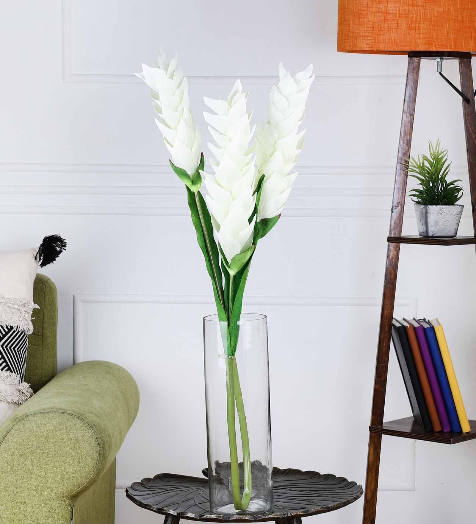 Buy White Polyester Artificial Ginger Flower Stick Without Pot By Odd