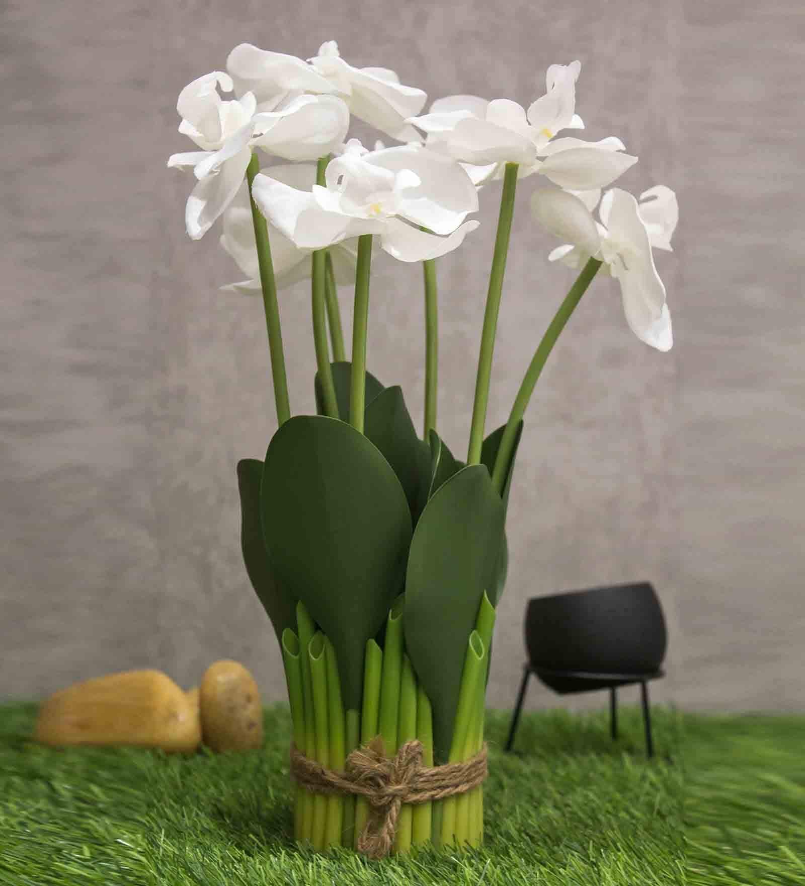White Polyester Fabric Artificial Orchid Flower Bunch