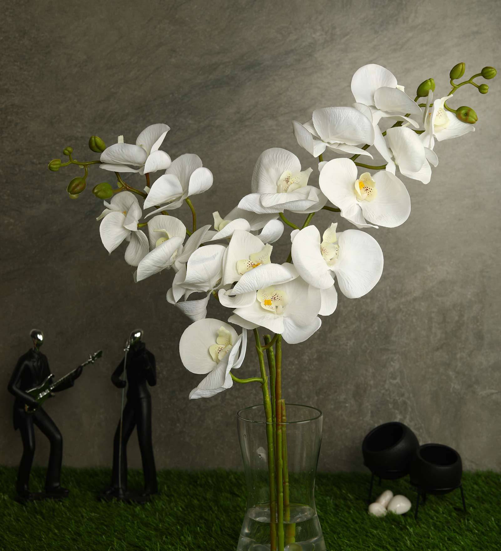White Polyester Fabric Tropical Artificial Orchid Flowers Set of 2