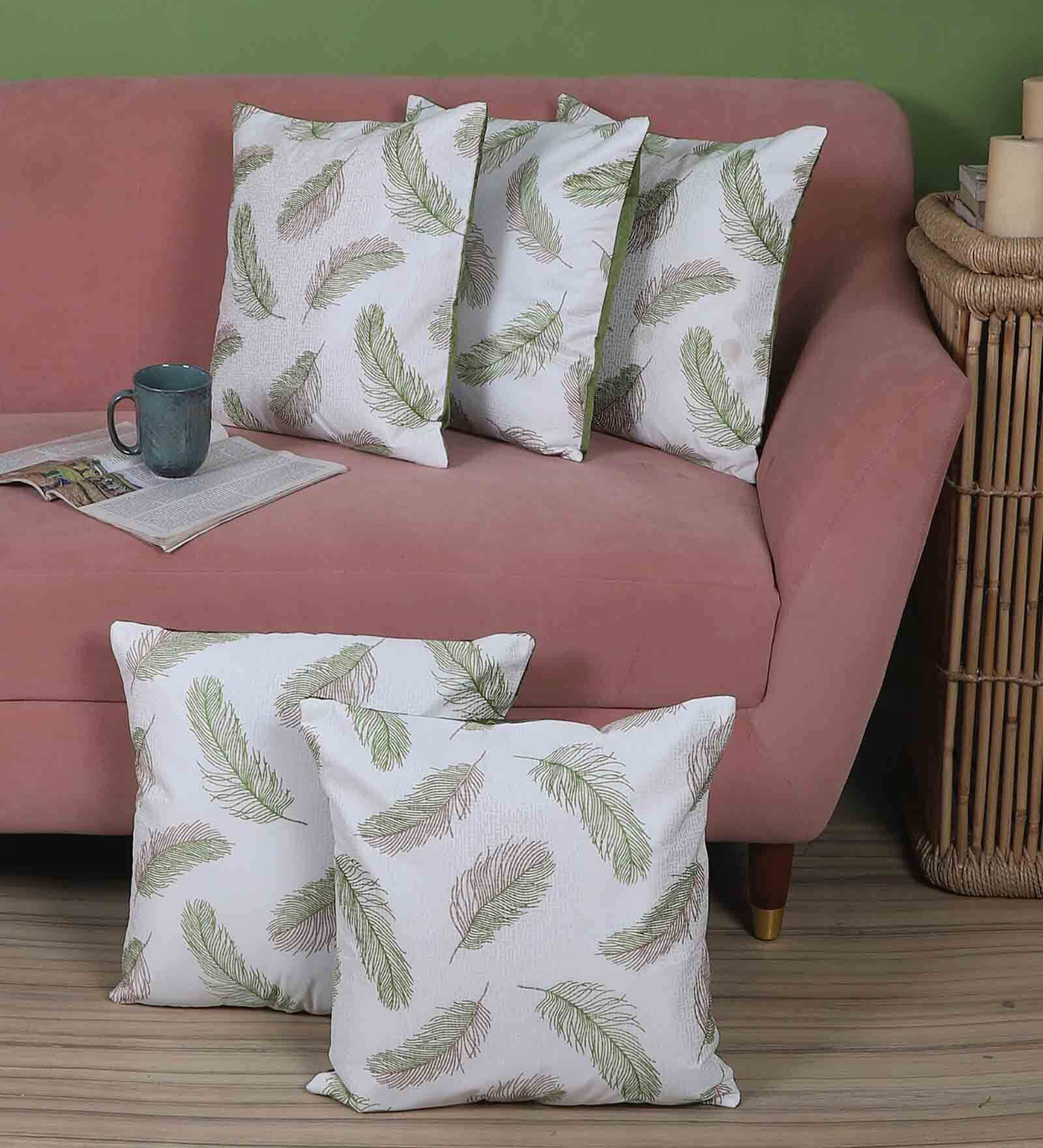 White Floral Polyester 16 x 16 Inch Cushion Covers (Set of 5)