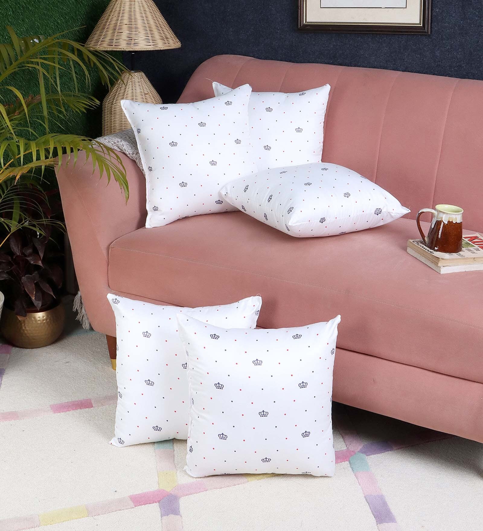 White Polyester Solid 16x16 inches (Set of 5) Cushion Inserts