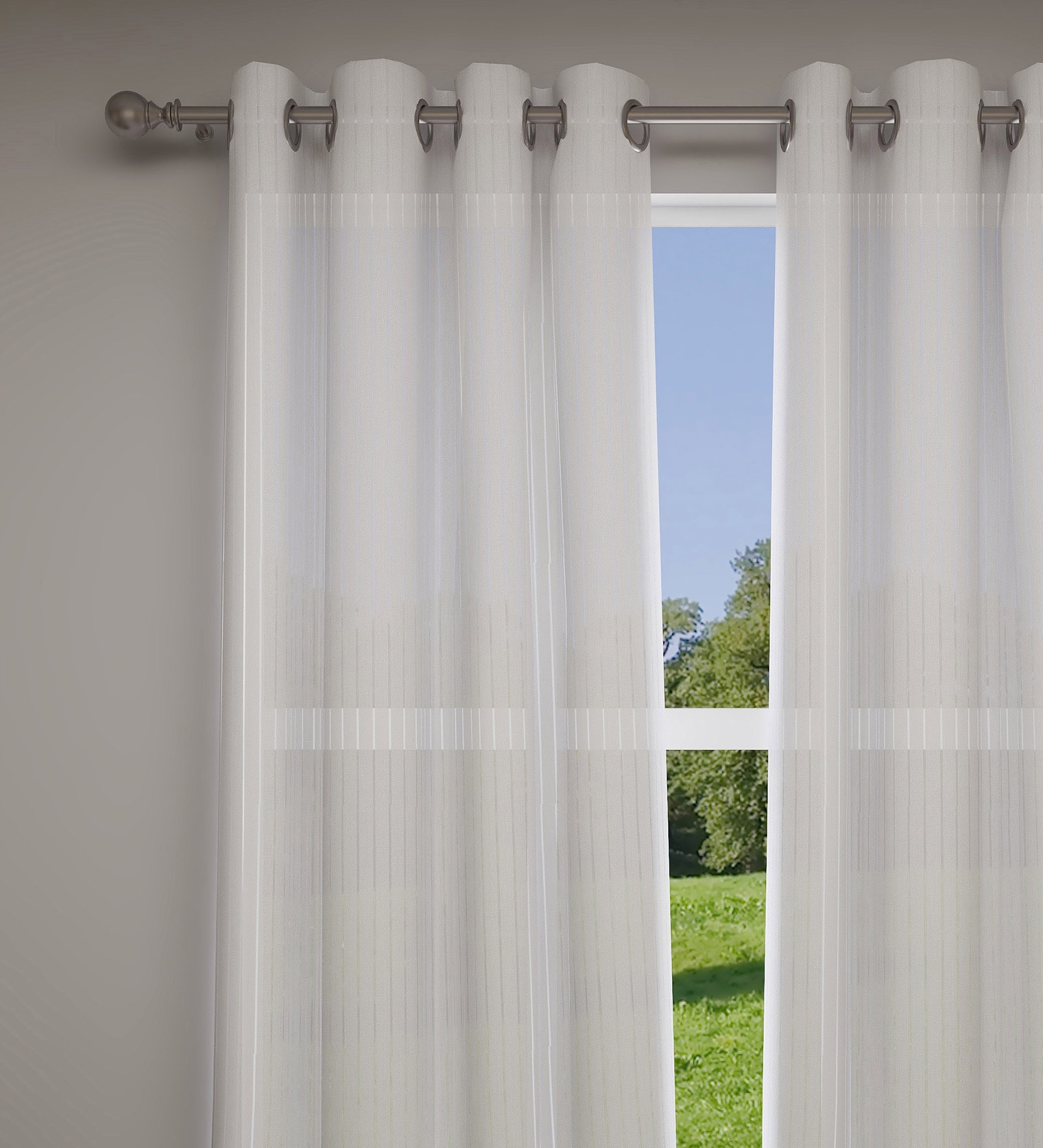 White Solid Polyester 7 Ft Sheer Eyelet Door Curtains (Set of 2)