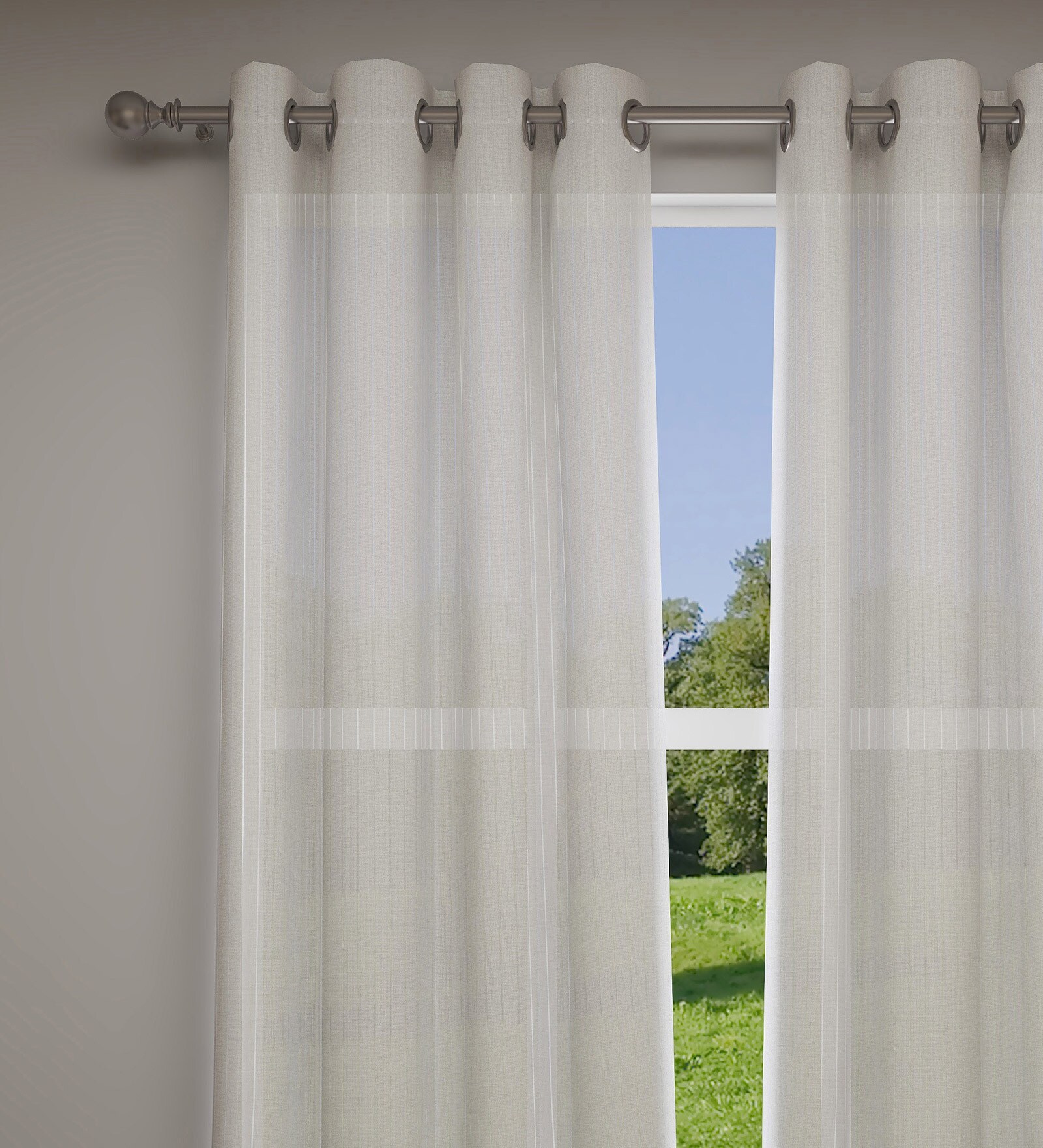 White Solid Polyester 7 Ft Sheer Eyelet Door Curtains (Set of 2)