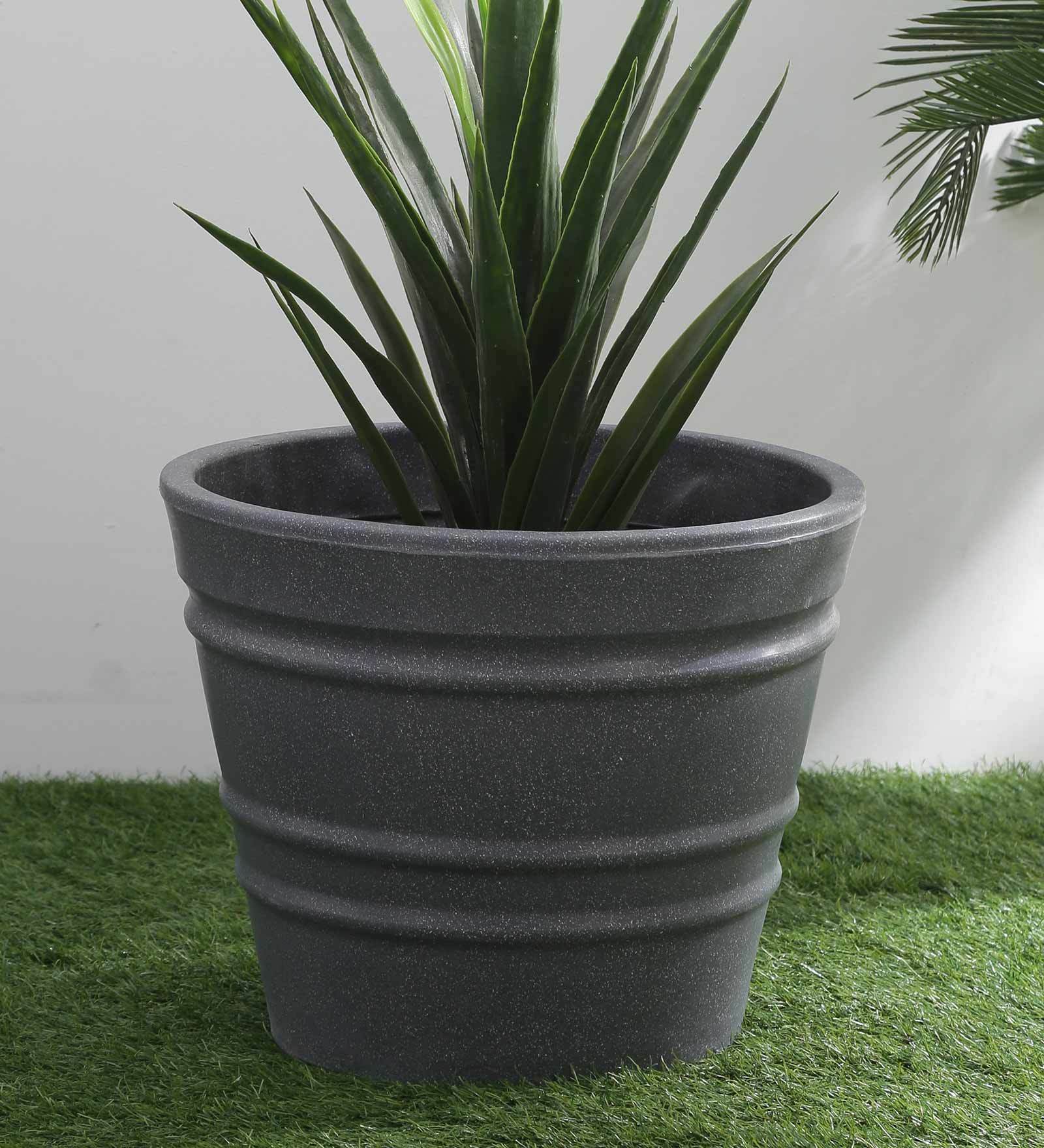 Grey Polymer Round Shaped Smal Planter