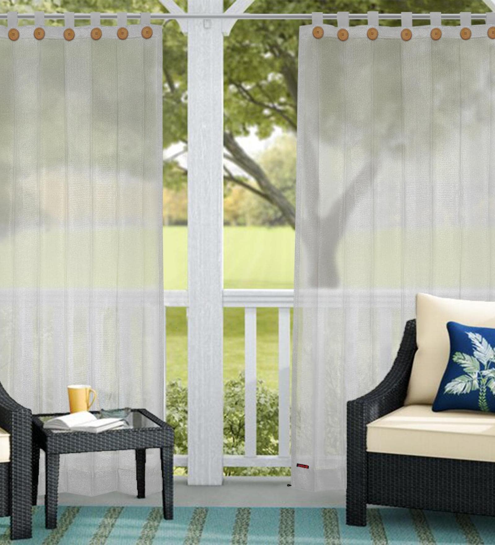 Buy White Polypropylene Solid 8ft Semisheer Fabric Loops Door Curtains ...