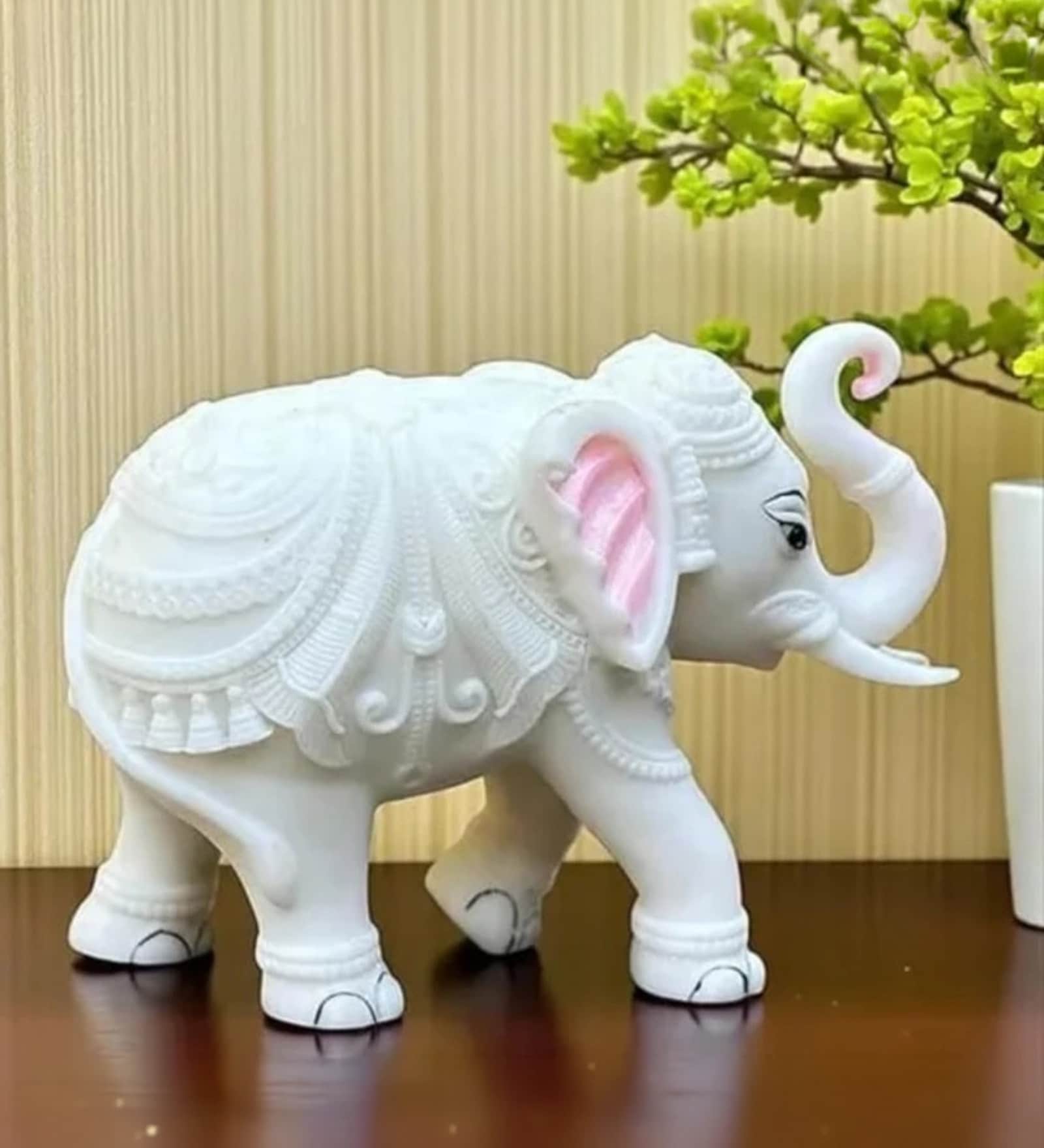 White Polyresin Elephant Decorative Showpiece (7.5 cm)