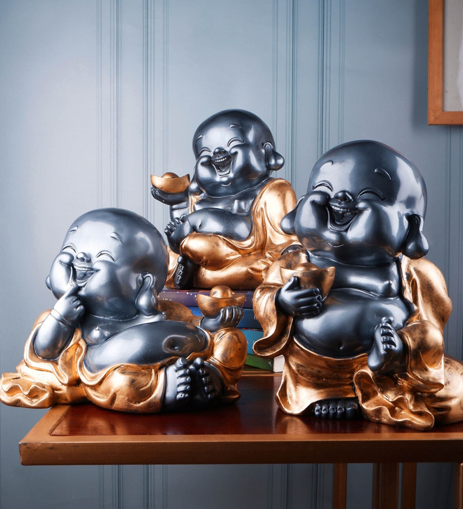White Polyresin Premium Fengshui Monk Set Of Three