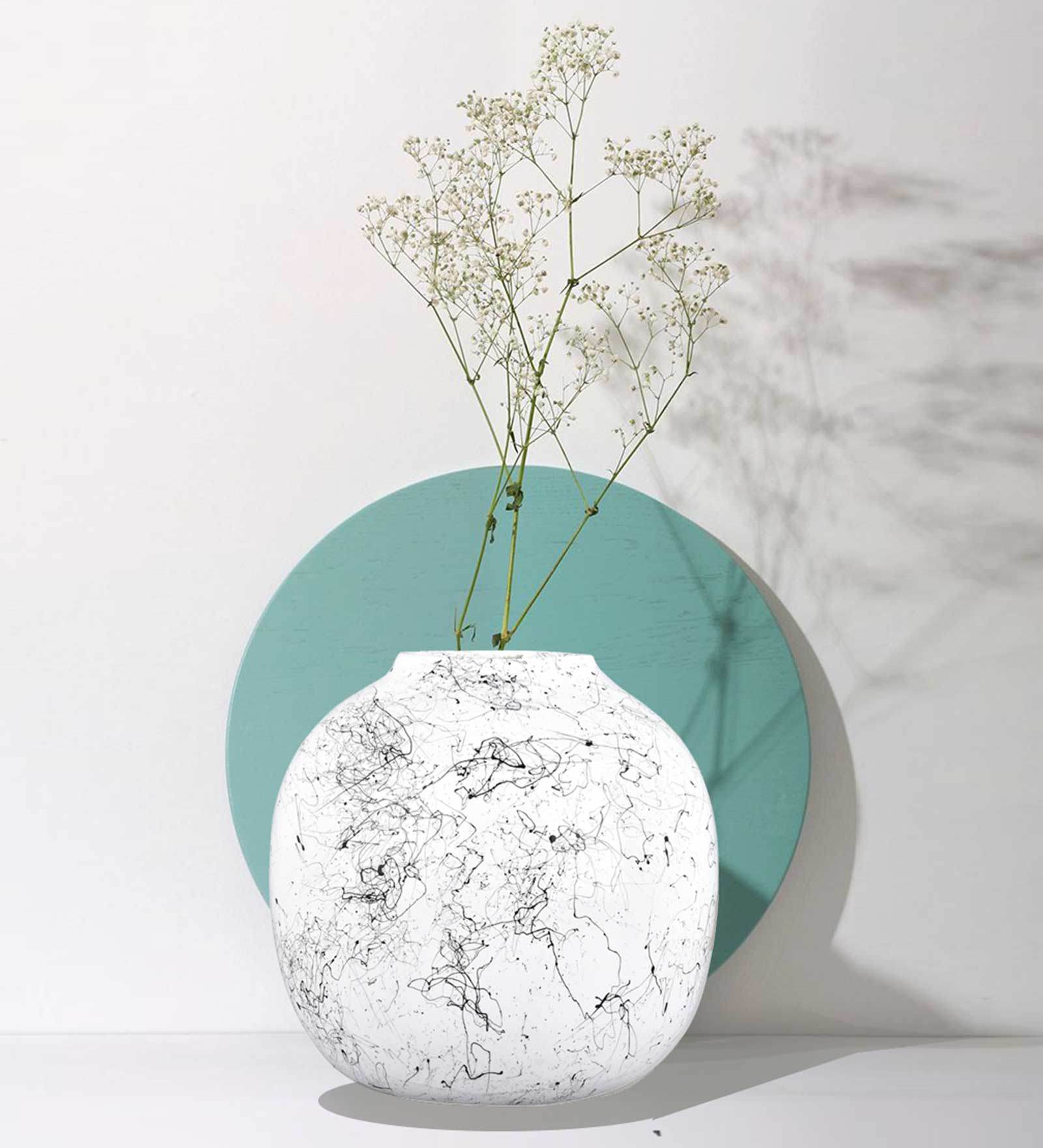 White Polyresin Unbreakable Arctic-Ice Marble Finish Vase