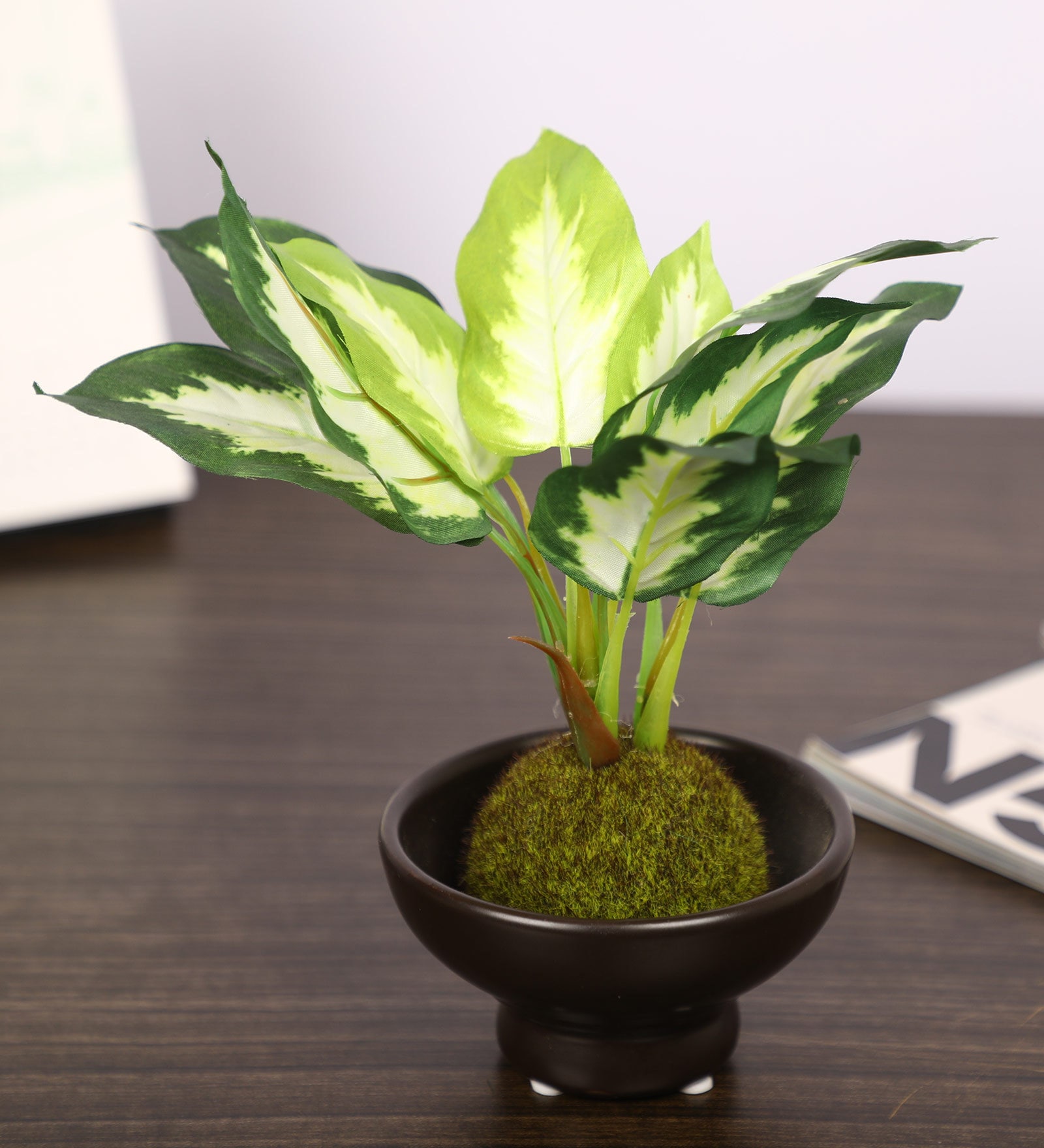 White & Green Artificial Bonsai Plant with Ceramic Pot