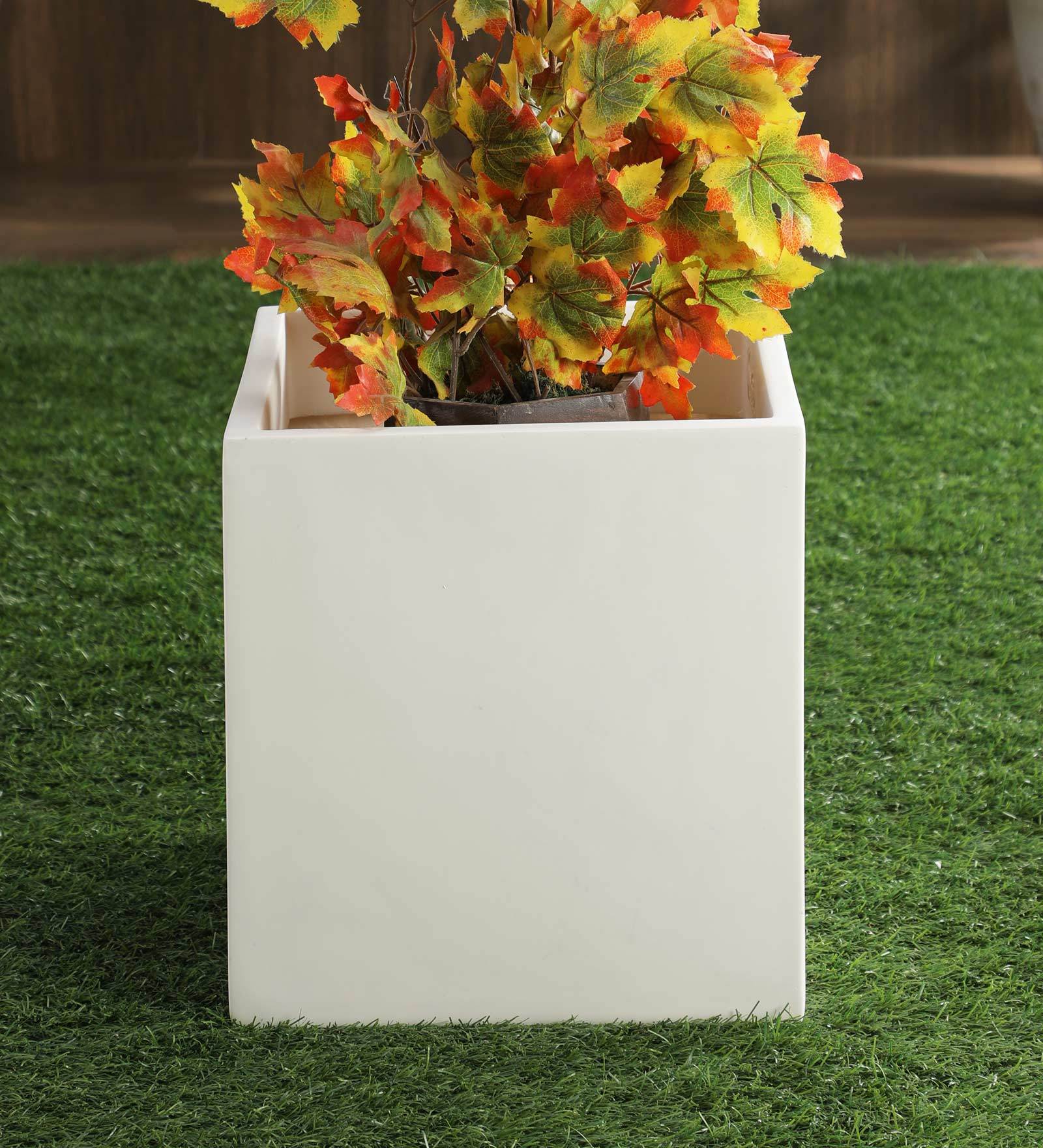 Buy White Polystone Cubical Shaped Small Planter by Yuccabe Italia at