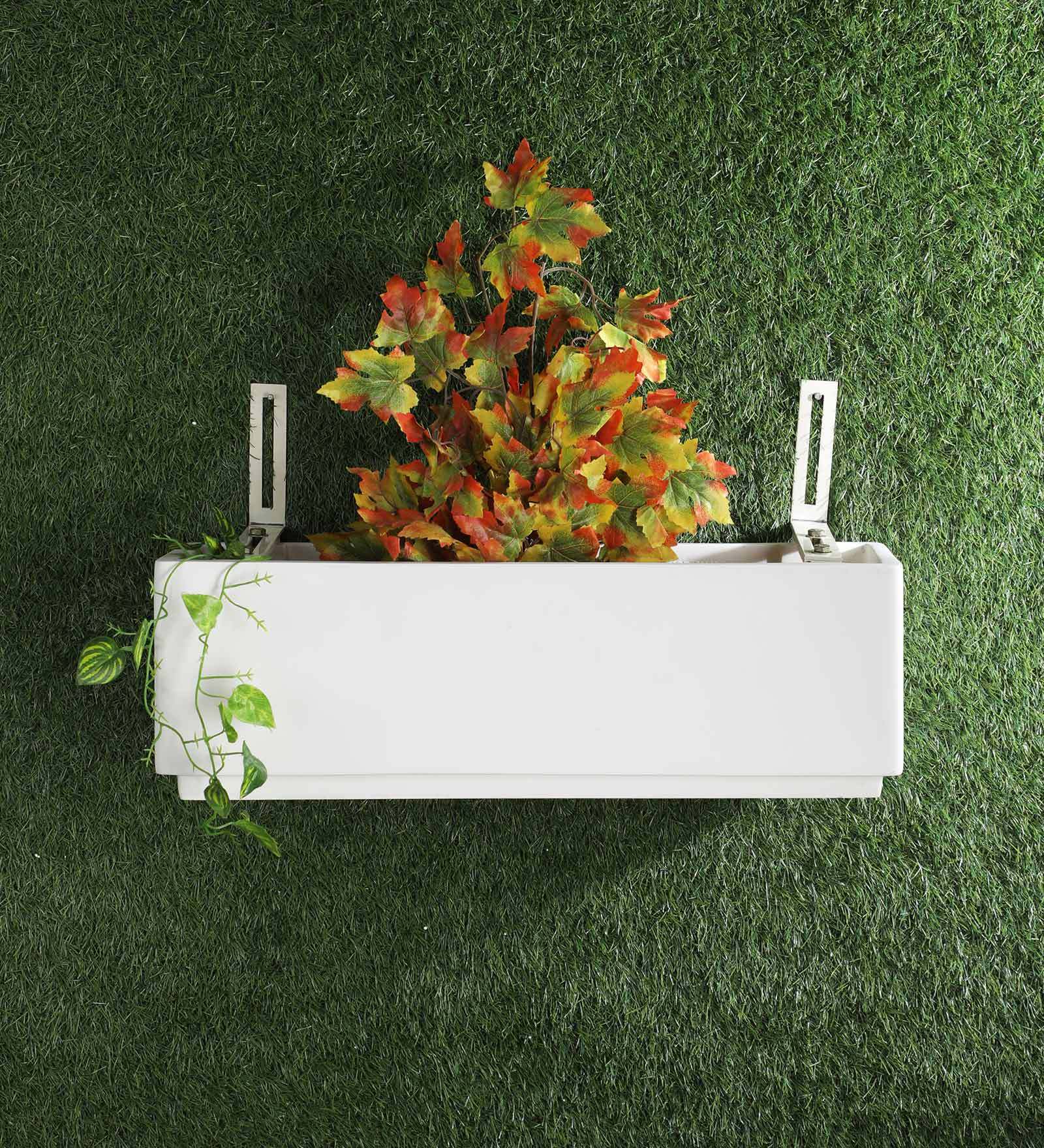 Buy White Polystone Box Shaped Railing Planter by Yuccabe Italia at 51