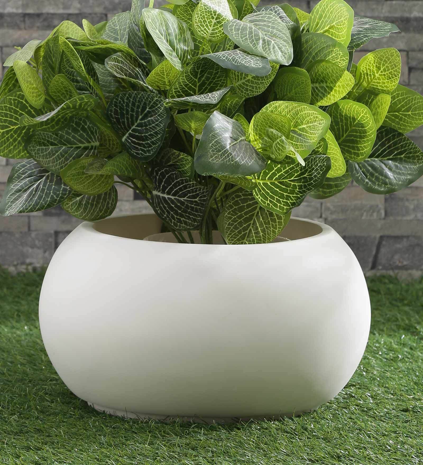 Buy White Polystone Round Shaped Medium Planter By Yuccabe Italia At 42 ...