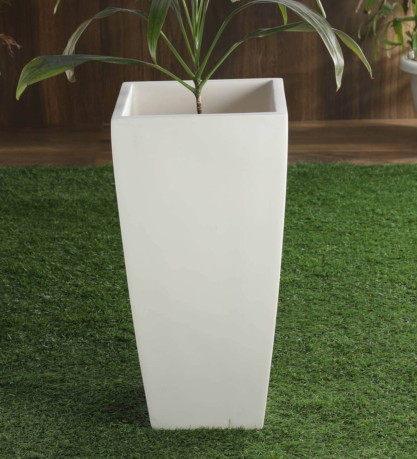 White Polystone Square Shaped Large Planter