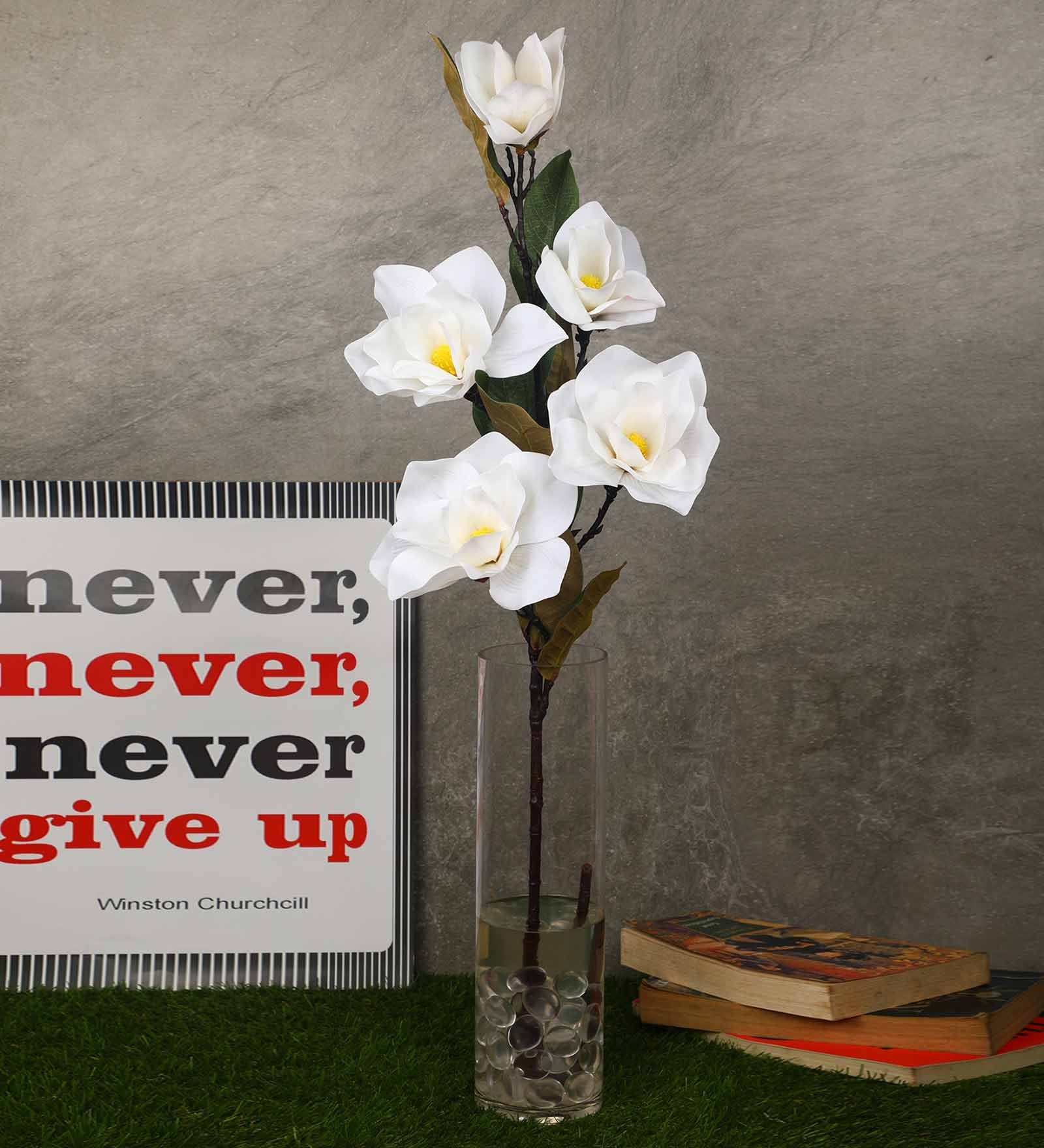 White Polyurethane Magnolia Artificial Flower