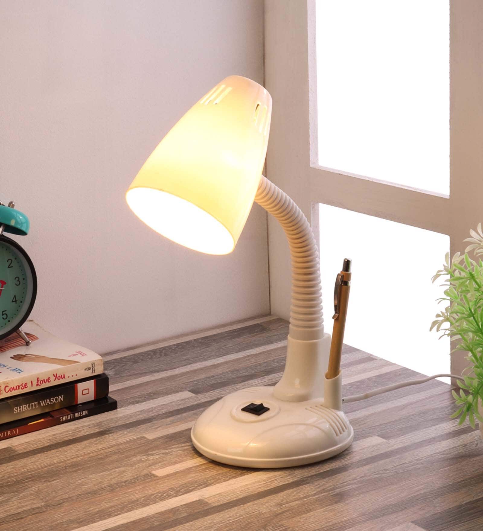 White Pvc Shade Study Lamp With White Base