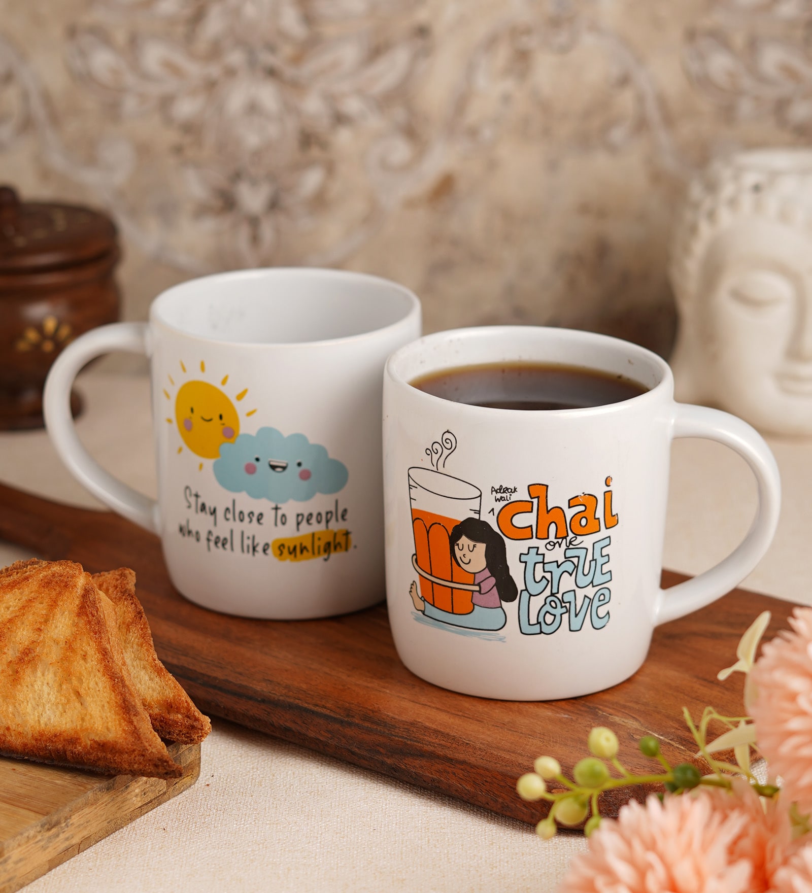 White Quotes Printed 300 ml Ceramic (Set of 2) Coffee Mug