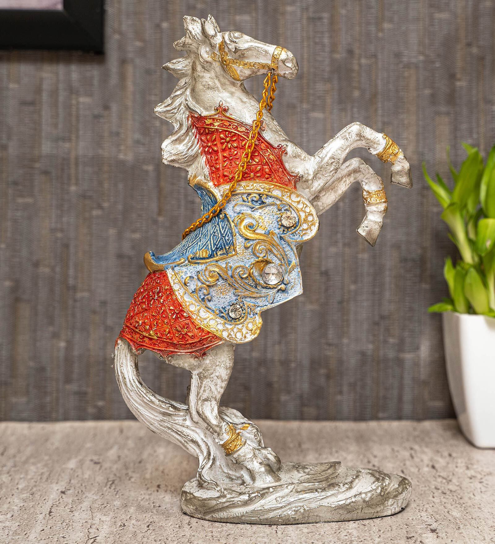 White Red Roaring Horse Polyresin Figurine