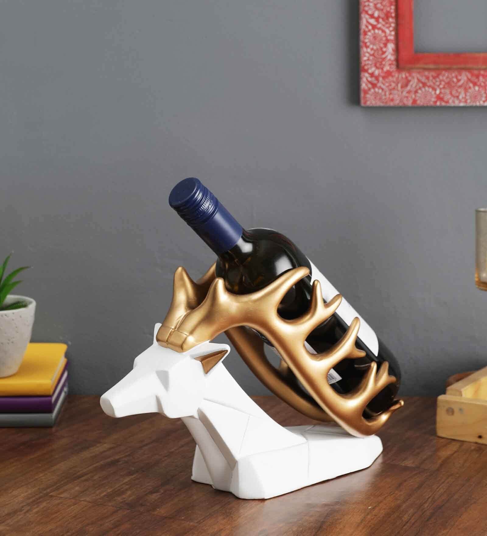 Buy Reindeer White & Gold Resin Wine Bottle Holder at 42 OFF by